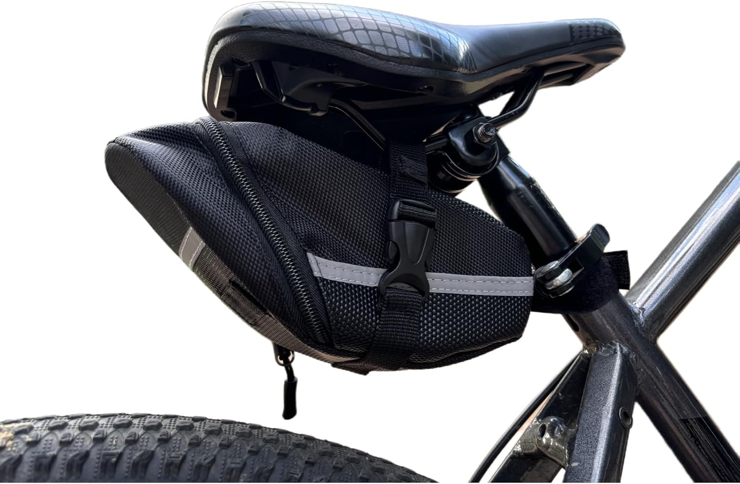 Bike Saddle Bag, Seat Bags, Bicycle Bags Cycling Seat Pack for Mountain Road Bikes, Waterproof Pouch for Phone, Wallet, Keys, Tools, Accessories, Biking Gear, Built-in Keychain (Black)