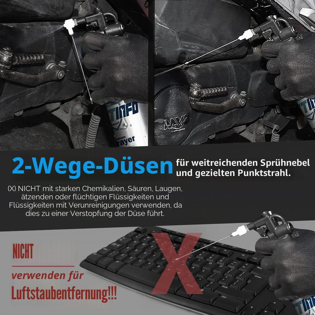 FIRSTINFO A1636 Patentierte Nachfüllbare Bremsenreiniger Sprühflasche, 650 ml Edelstahl Drucksprühgerät, Maximaldruck 110 psi, Wiederverwendbare Aerosoldose, Mit Zwei-Wege-Düse
