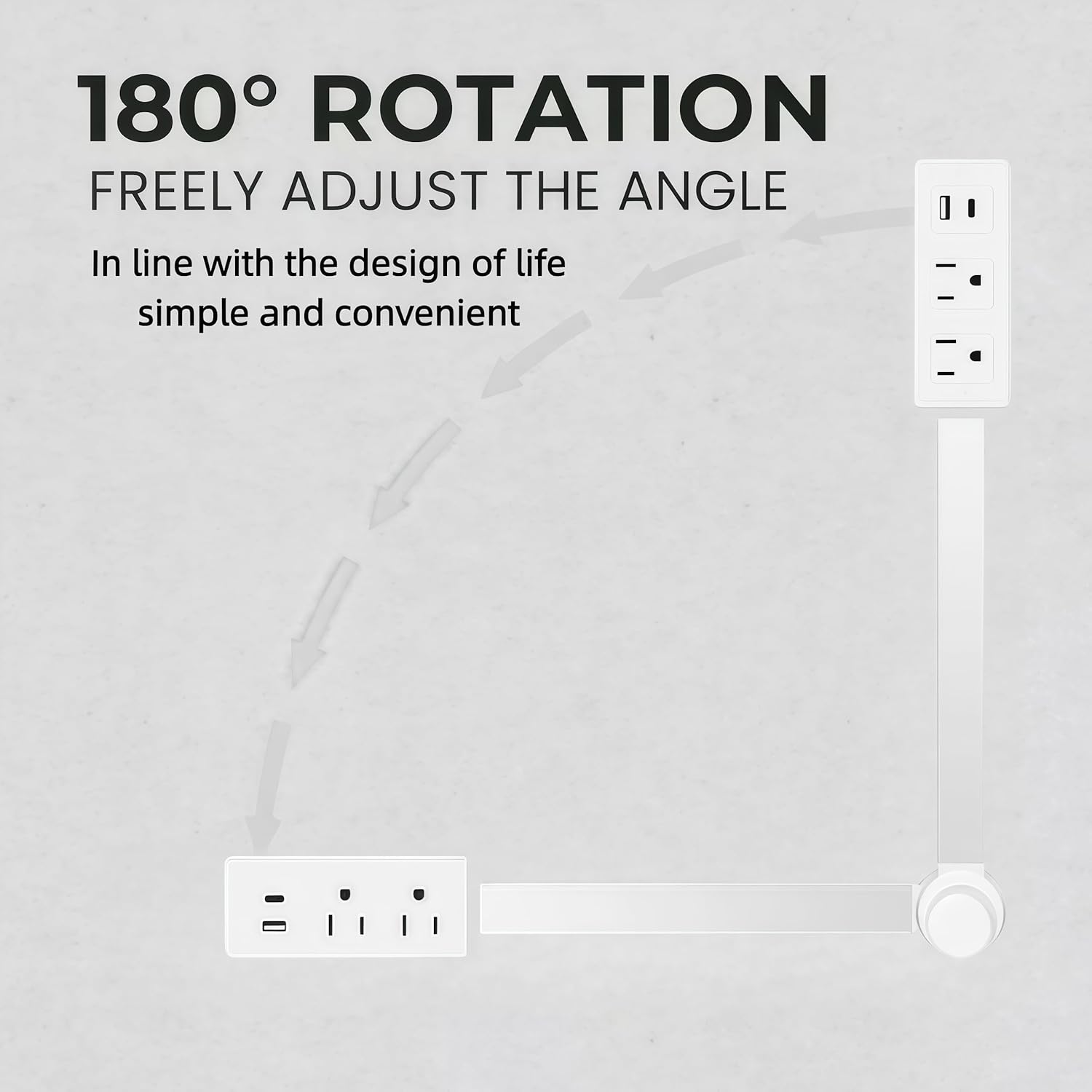 Extended and Rotating Outlet Features - Extendable Wall Outlet Extends 18-28, 180° Swivel, Rotating Outlet for Behind Couches with USB-A, USB-C, and 2 AC Outlets