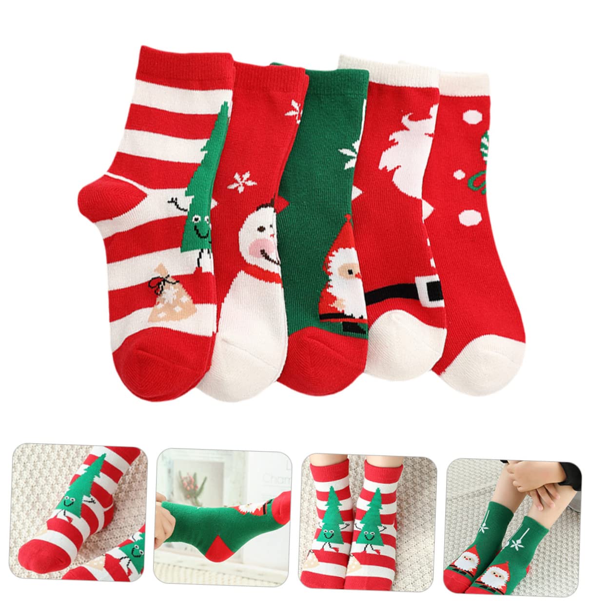 SHERCHPRY 5pares Medias de Navidad Cálidas de Algodón para Calcetines de Dibujos Animados Tema de Navidad de Calcetines Navideños para Fiestas