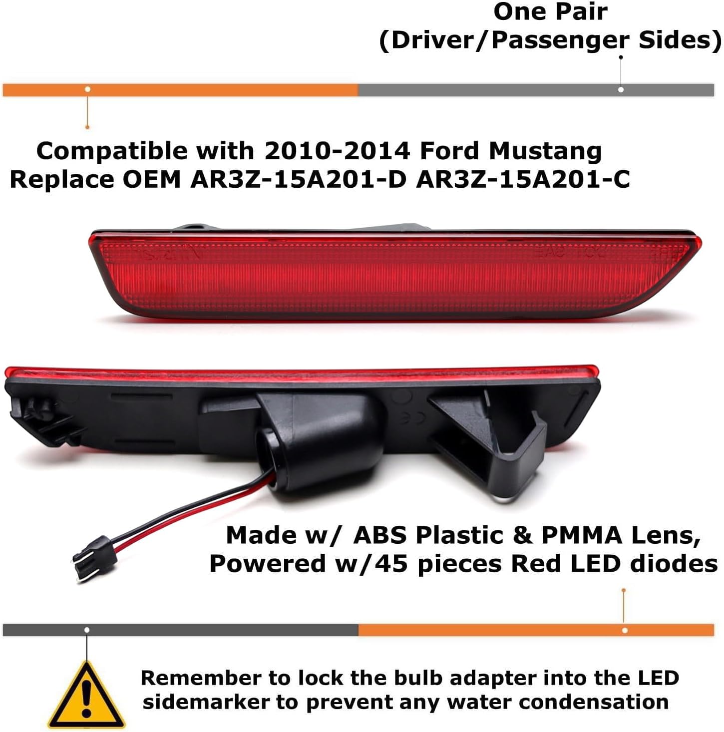 iJDMTOY OE-Spec Red Lens Red Full LED Rear Side Marker Light Kit Compatible With Ford 2010-14 Mustang, Powered by 45-SMD LED, Replace OEM Back Sidemarker Lamps