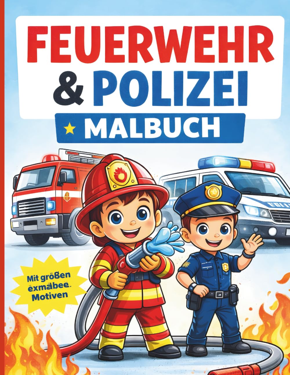Feuerwehr & Polizei Malbuch für Kinder von 4–8 Jahren: Große und einfache Ausmalbilder mit Feuerwehrmann, Polizeiauto und spannenden Rettungsfahrzeugen