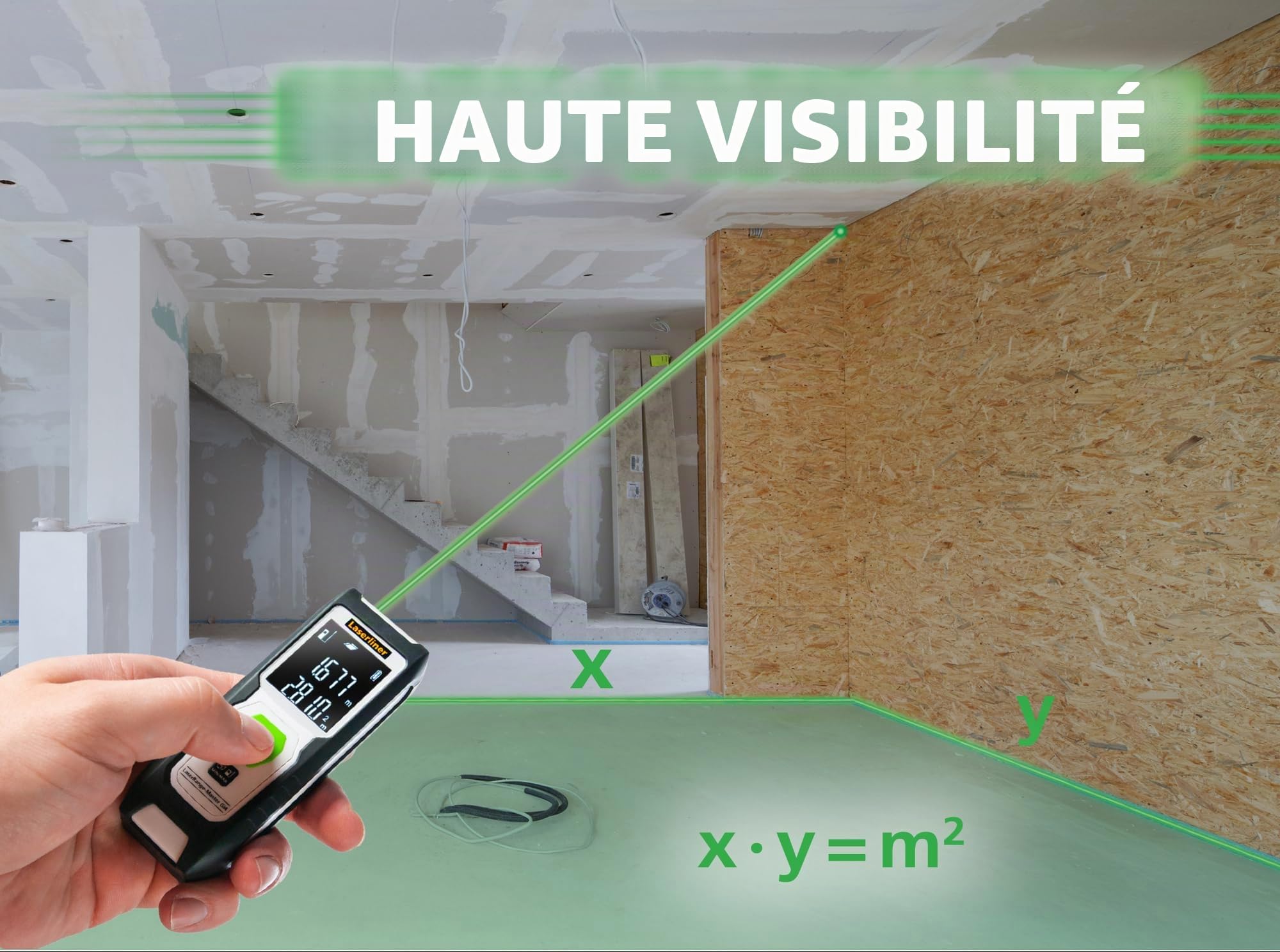 LASERLINER - LaserRange-Master Gi4 - Télémètre - Mesures précises - Longueurs, Surfaces et Volumes - Portée 40m - Laser Vert Très Visible - Utilisation Facile