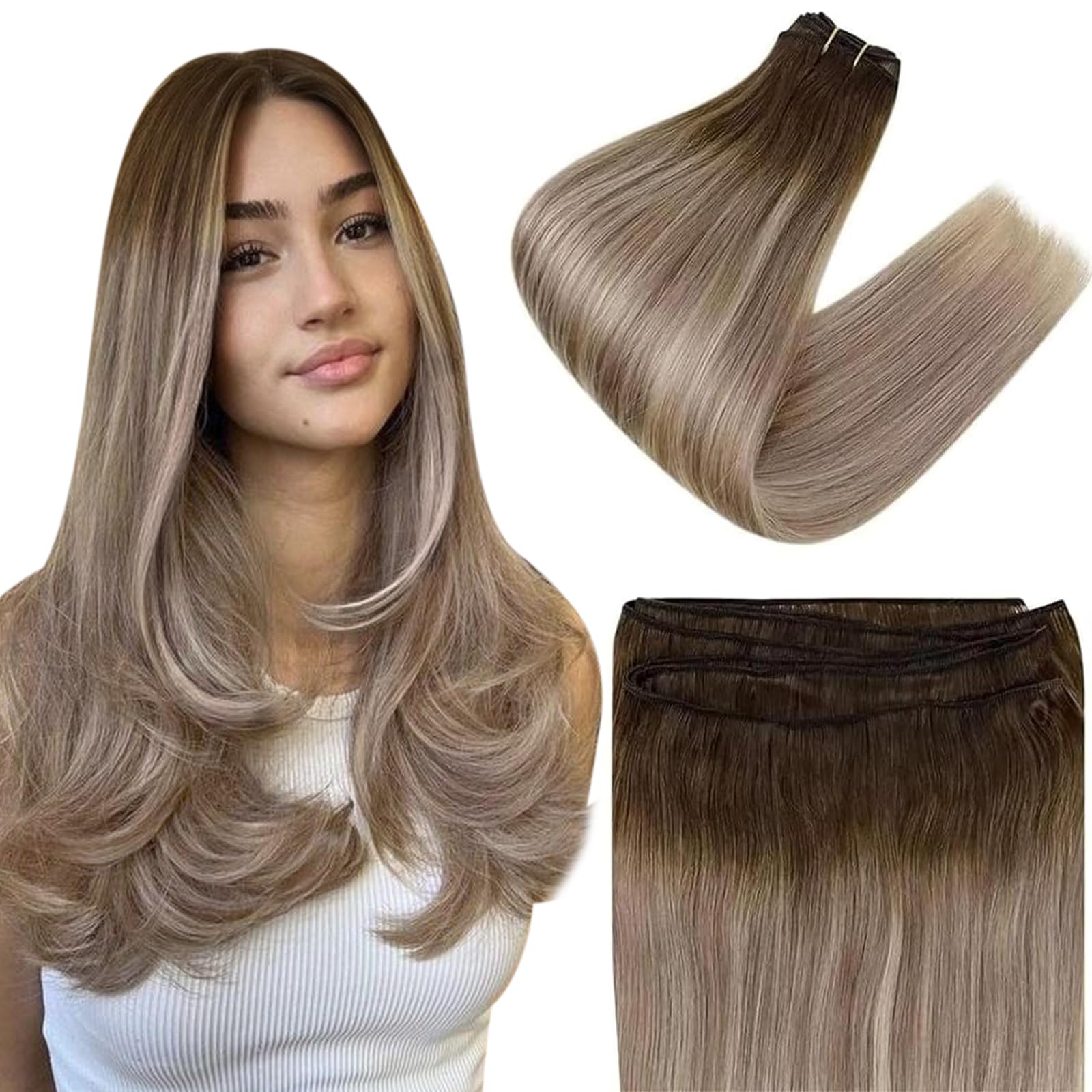 Easyouth Treski z naturalnych włosów Remy ombre 46 cm 100 g