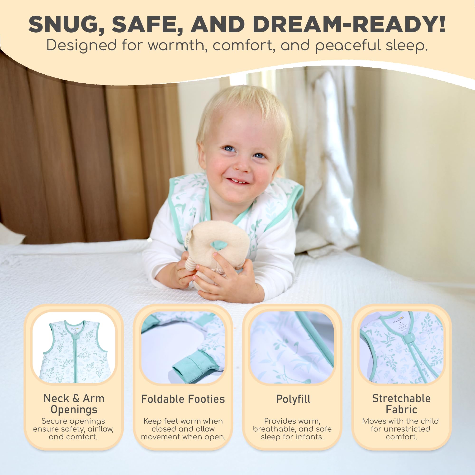 Mama Cheetah Toddler Sleep Sack with Feet, 6-18 Month, 2.5 TOG Organic Cotton Baby Sleeping Bag with Legs, Baby Wearable Blankets for Walkers w/ 2-Way Zipper, Baby Sleep Sack for Girls & Boys, Small - Image 4