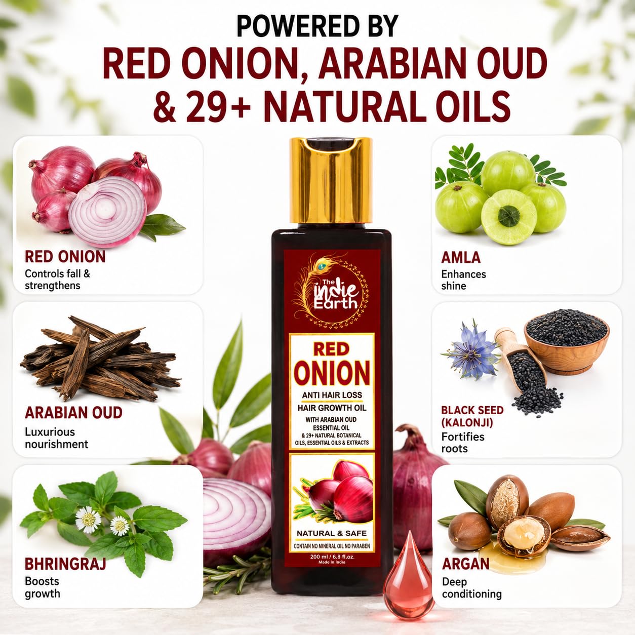 Red Onion Hair Growth Oil with Natural Herbs and Nourishing Oils, 6.8 Fl Oz