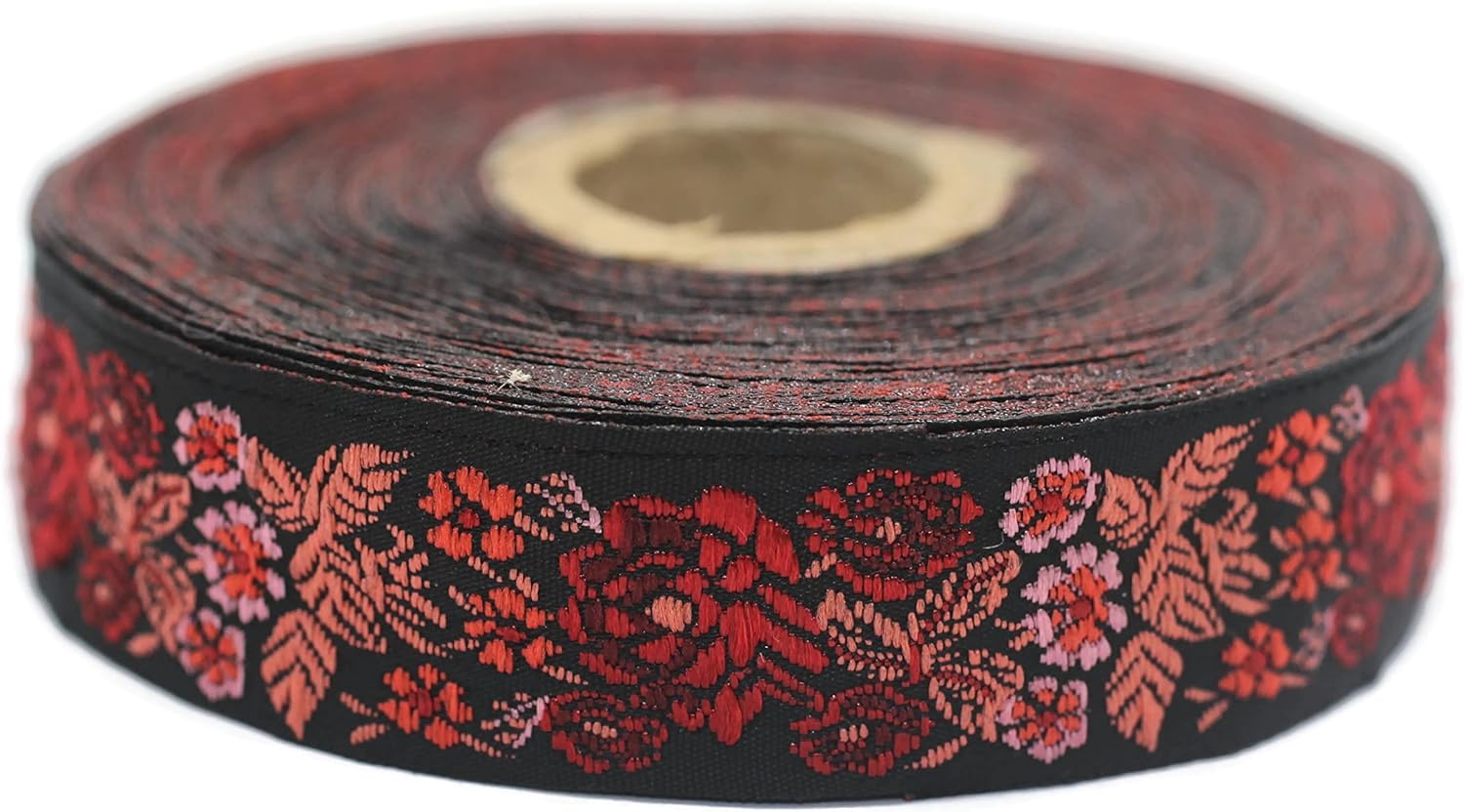 11 Yards Spool 1.37" Floral Red and Orange Woven Trim Jacquard Ribbon Vintage Costume Trims Home Decor 35097-V2