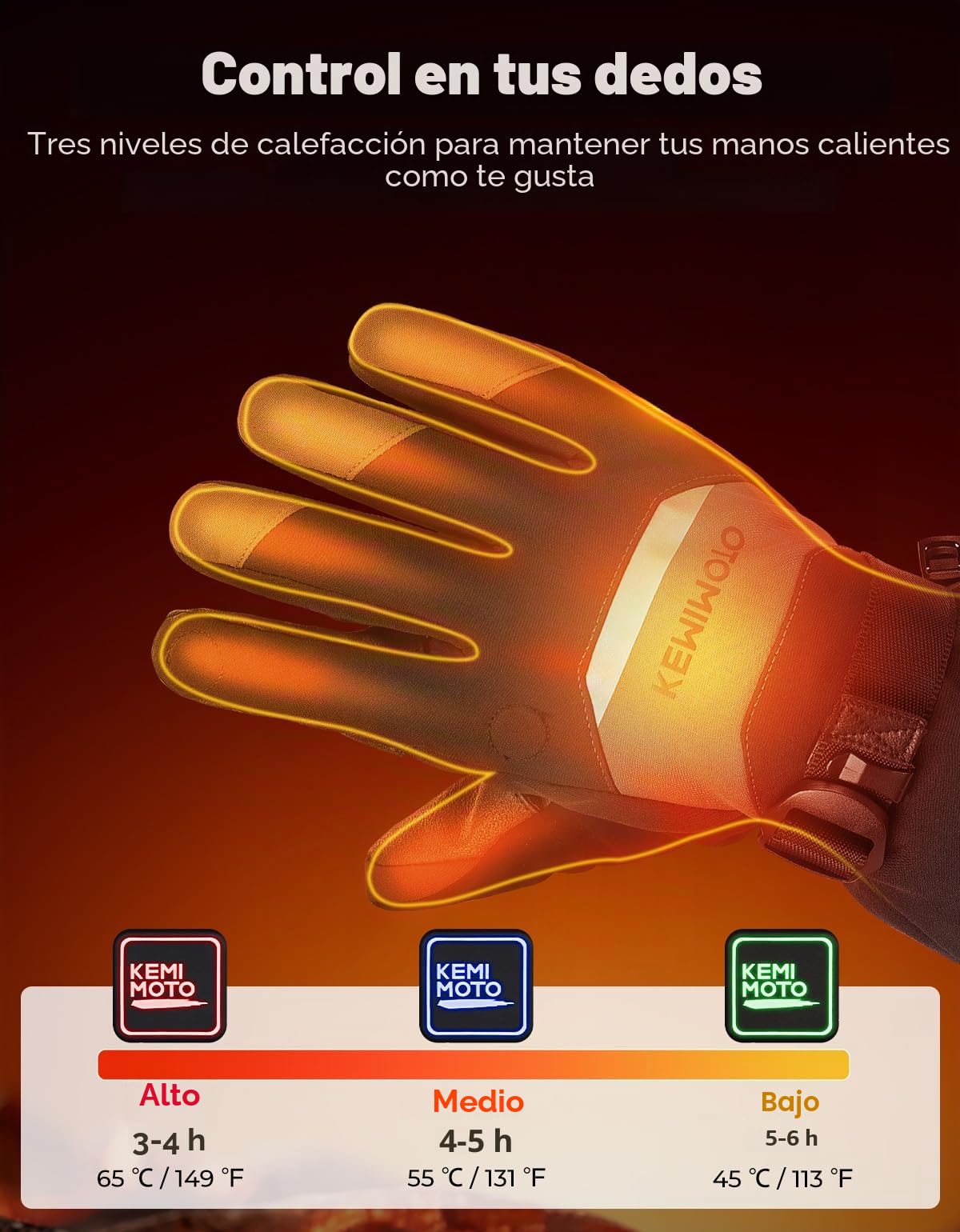 KEMIMOTO Guantes Calefactables, Guantes Moto Térmicos con Batería 7,4 V, 2500 mAh, para Nieve, Pesca en Hielo Invierno Actividades al Aire Libre