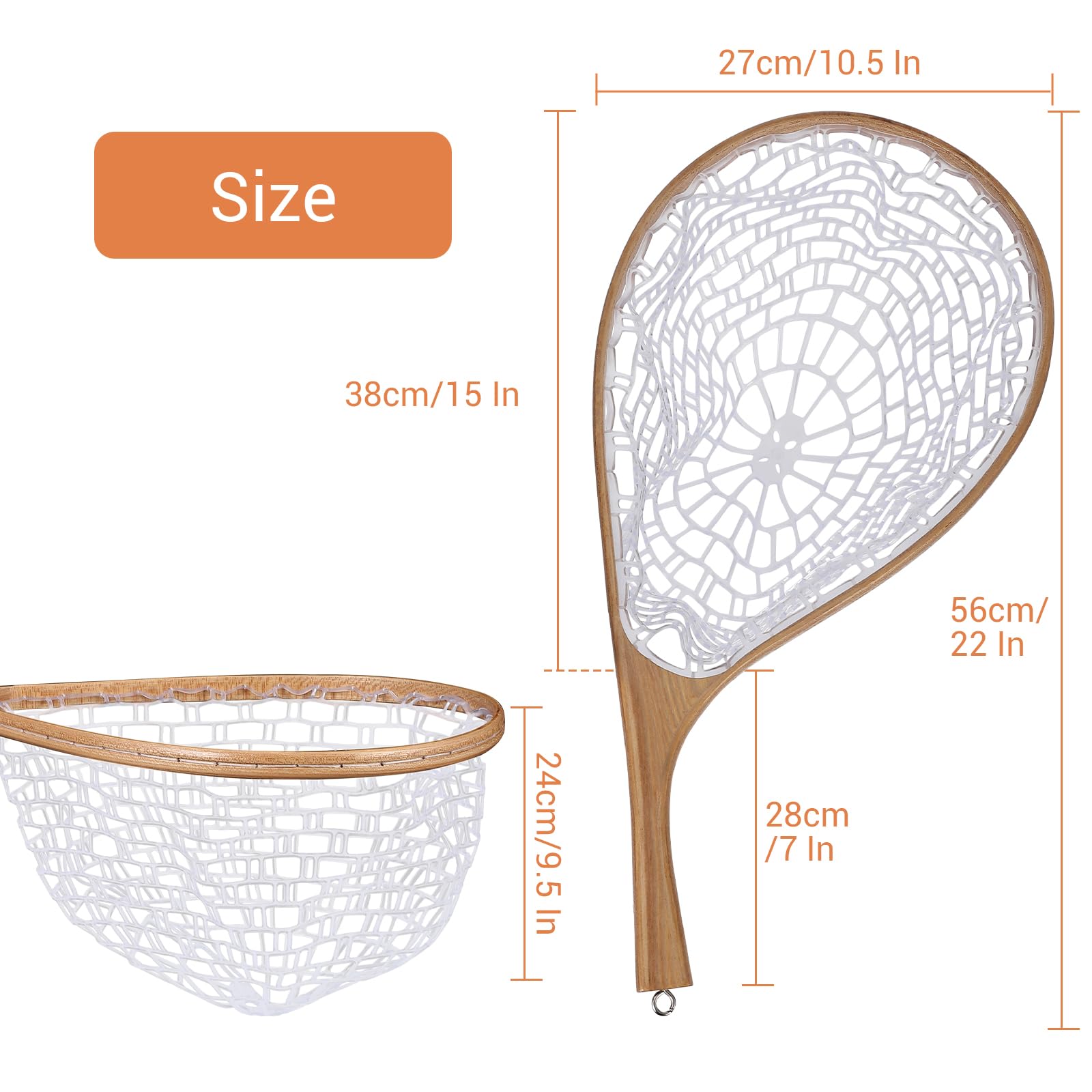 Fly Fishing Landing Net Soft Rubber Mesh Trout Net with Handle Catch and Release Nets Freshwater Saltwater Wooden Nets Gifts for Father Men