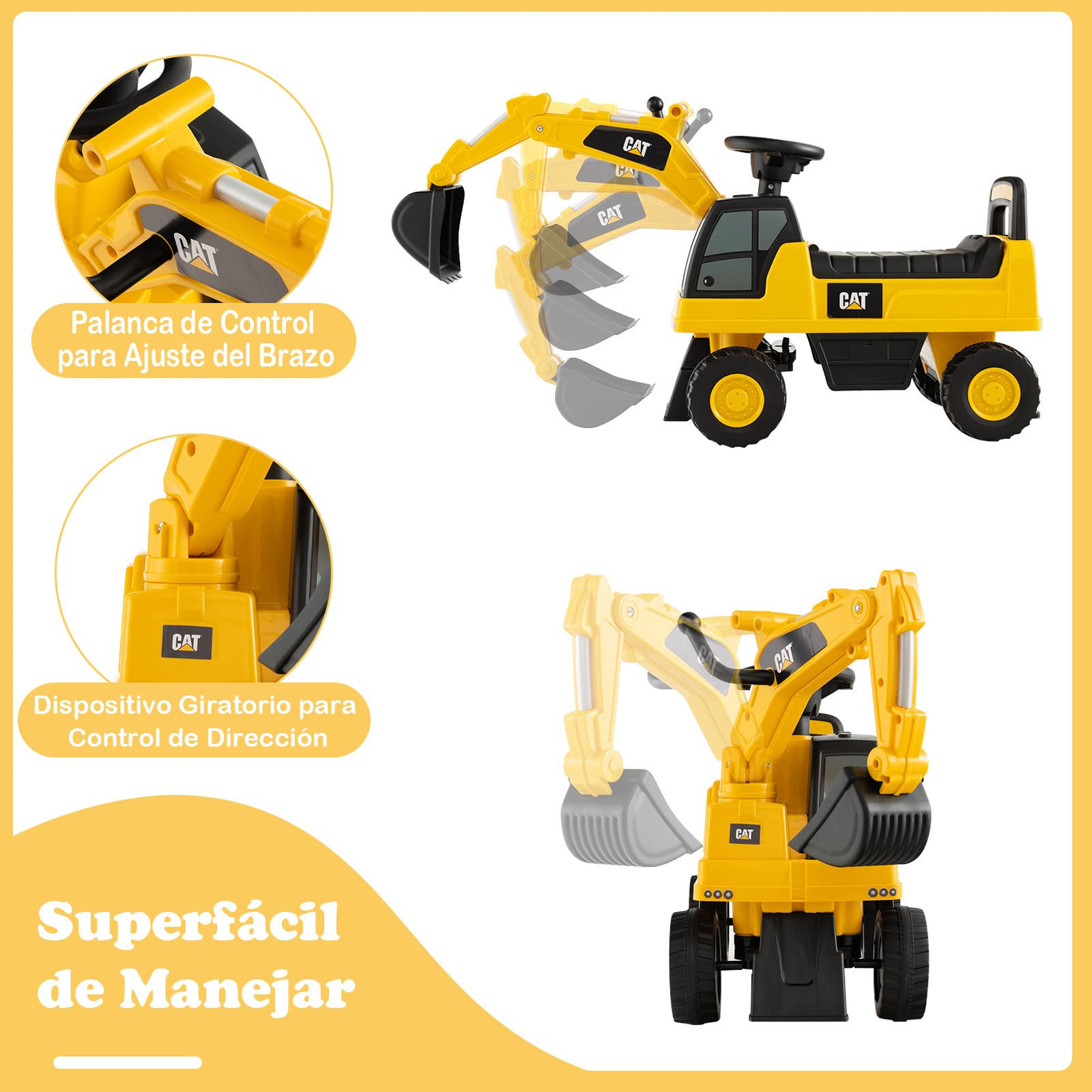 COSTWAY Excavadora de Juguete para Niños con Cubo Giratorio, Bocina y Ruedas Antideslizantes, para 1-3 Años