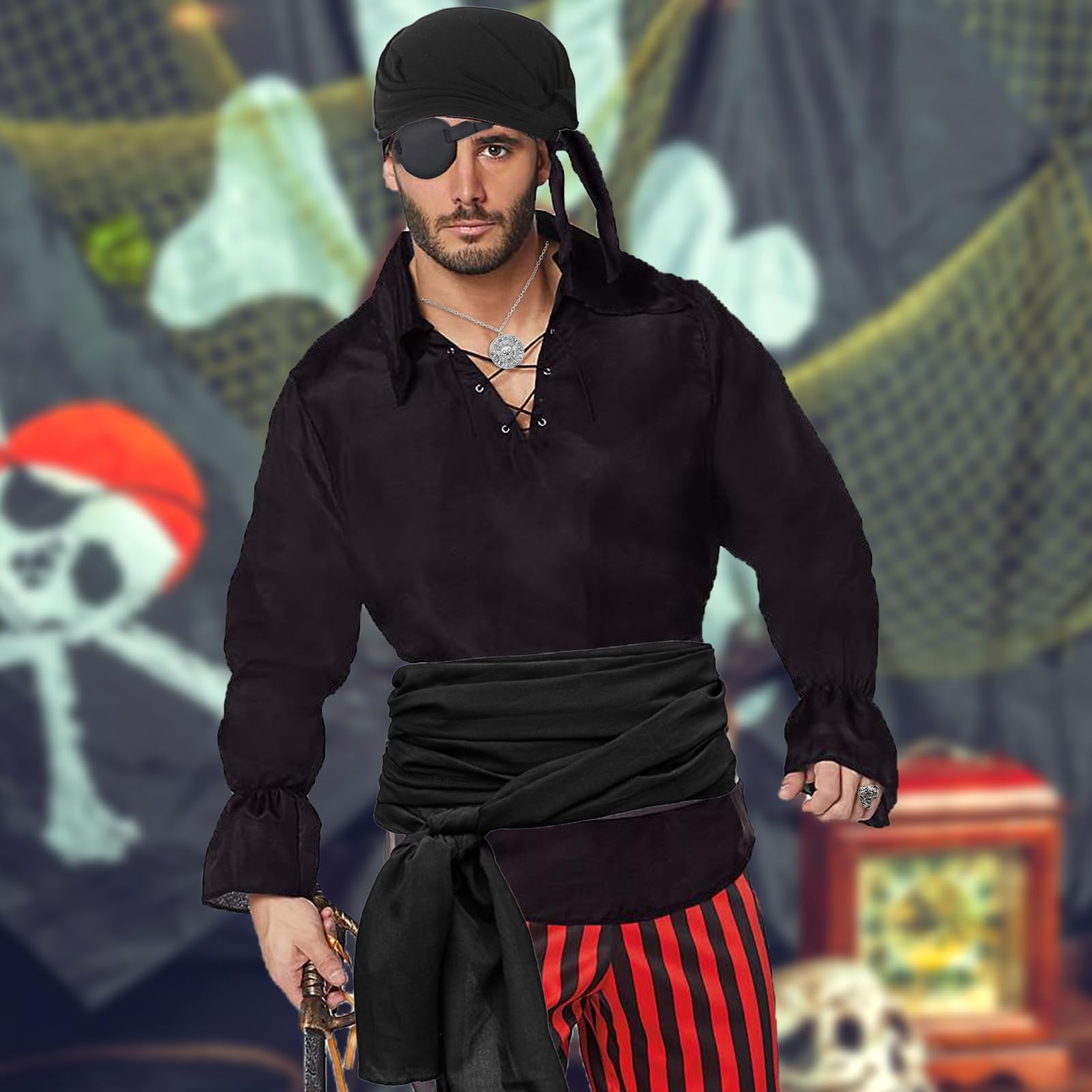 Accessori Pirata, Accessori Costume da Pirata, Set di Accessori per Costumi da Pirata, Accessori Pirata Uomo, per Feste Caraibiche, Halloween, Carnevale, Travestimento, Cosplay