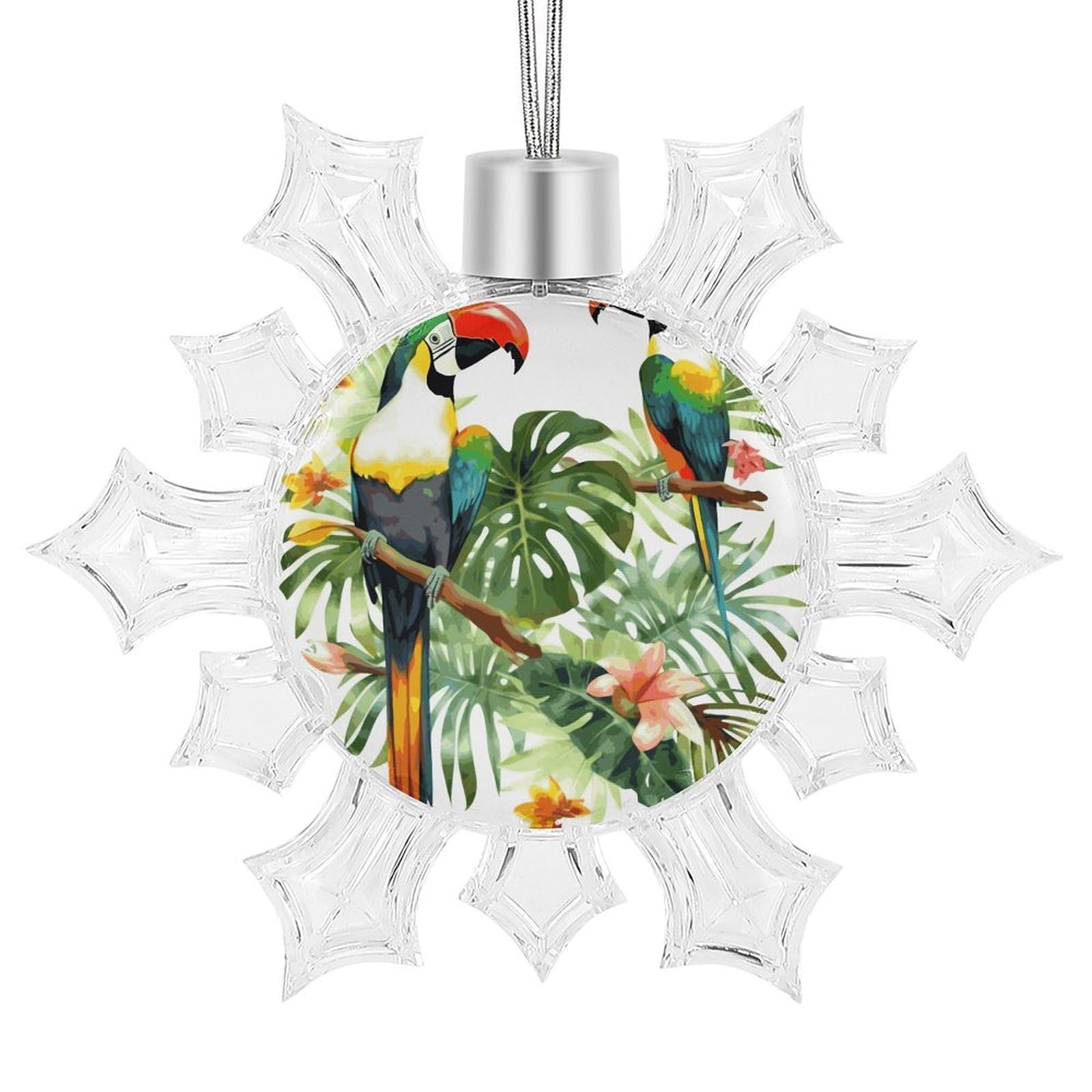 Toucans Parrot Palm Tree Leaves Snowflake Decorations,Christmas Decorations，Christmas Indoor Winter Wonderland Decor，Hanging Ornaments for Xmas Tree Winter New Year Party Supplies