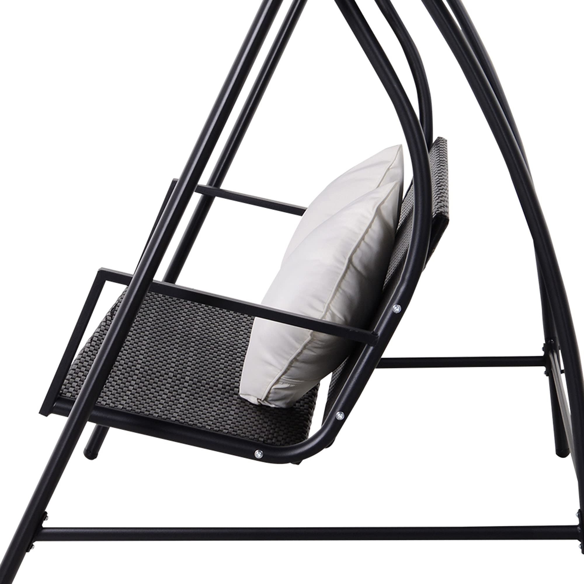 Outsunny Dondolo Polyrattan da Giardino a 3 posti, 2 Cuscini e Baldacchino Ferro Verniciato a Polvere Tetto Idrorepellente Cuscini Sfoderabili 198x124x179cm 360kg