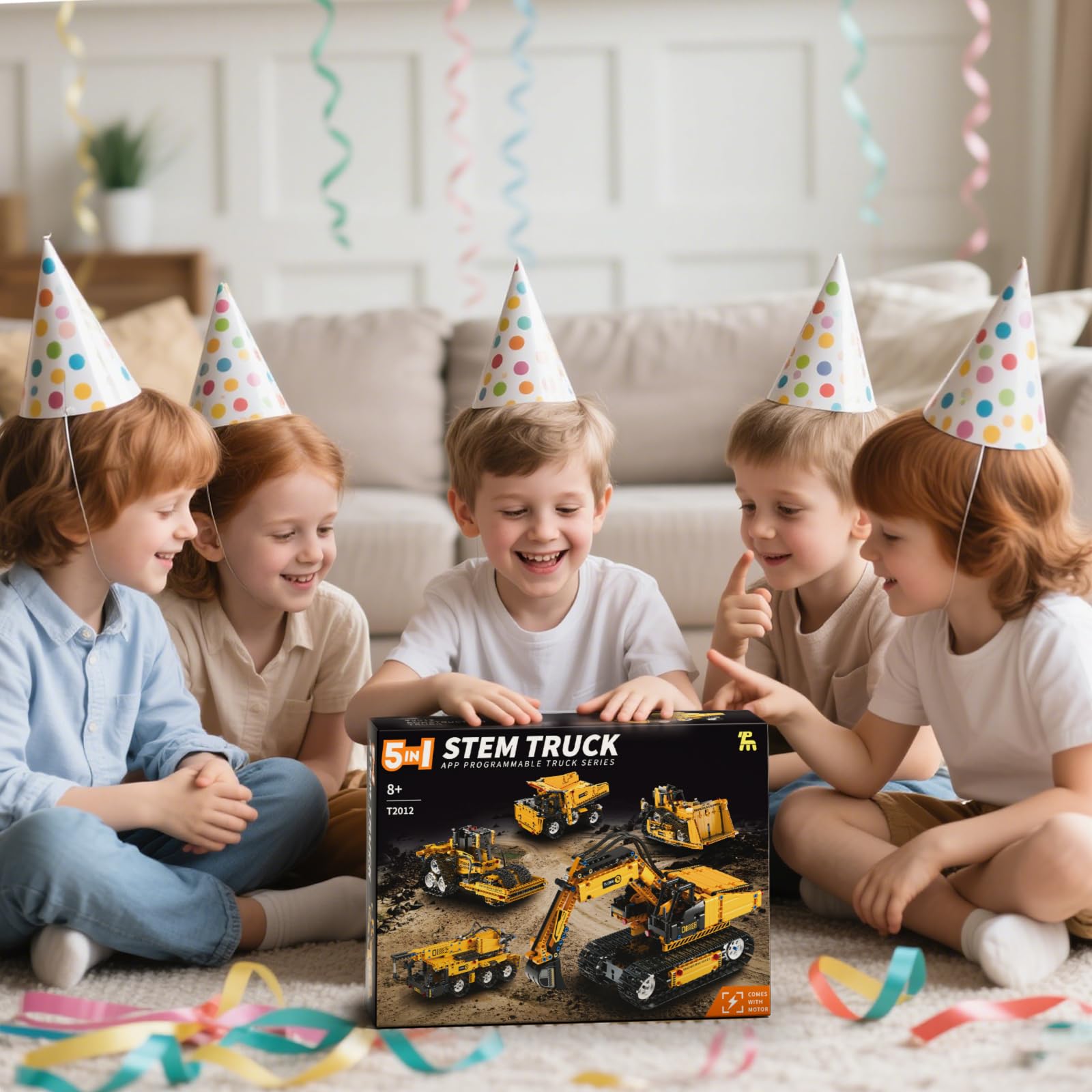 5 in 1 STEM Building Block Set for Kids Ages 8-14, Remote Control and App Controlled Excavator/Crane/Truck/Bulldozer/Roller, Birthday Gift for 8 9 10 11 12+ Years Old