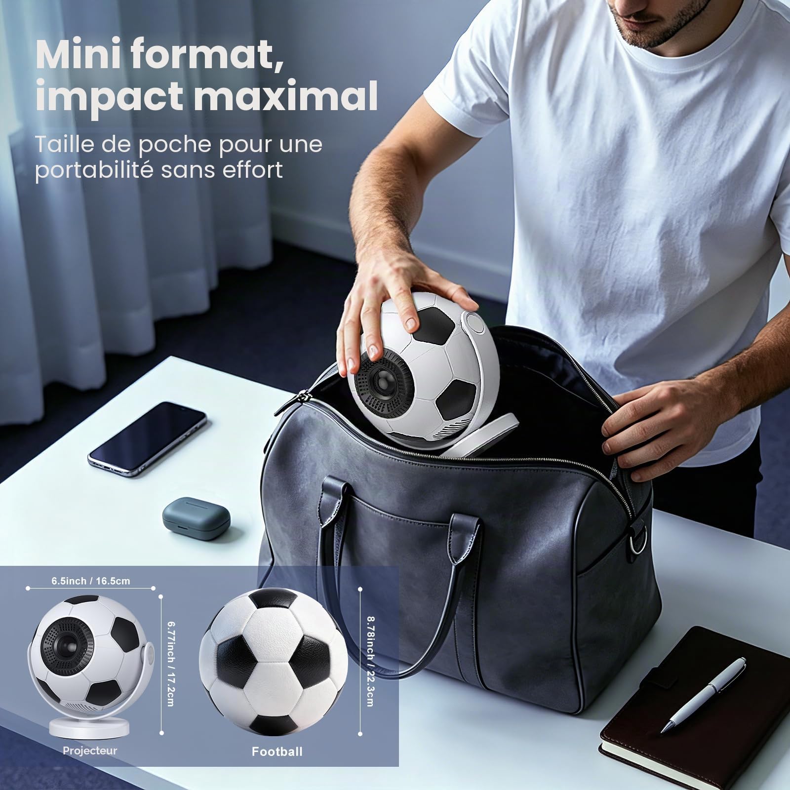 [Projecteur de Football] Mini Projecteur, Videoprojecteur avec WiFi 6 Bluetooth 5.4,Android 14,Supporte 4K,Auto Keystone Rotation 180° .Compatible HDMI/TV Stick/Laptop/Téléphones