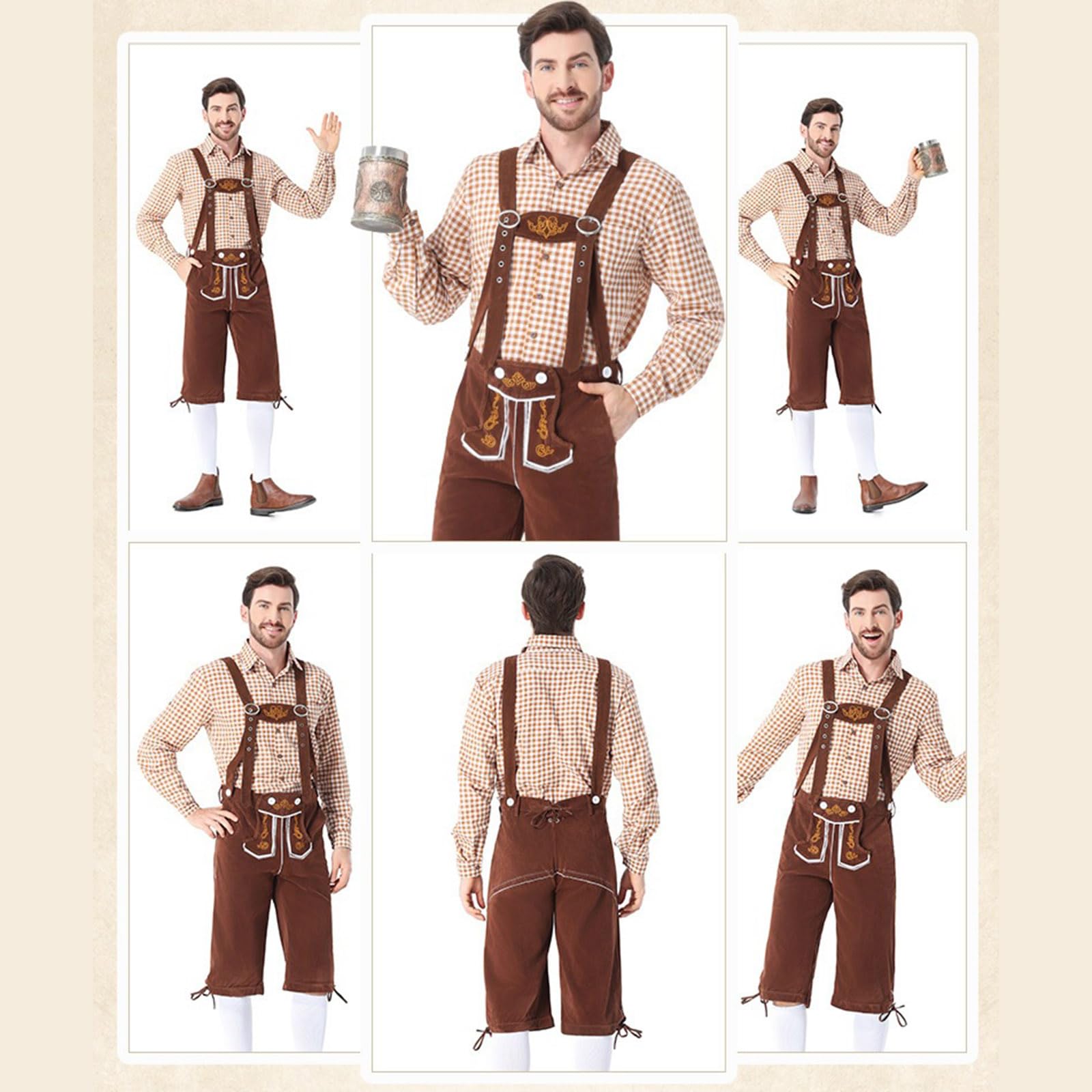Oktoberfest Set Completo Da Uomo, Set Composto da Camicia a Quadri e Pantaloni Salopette con Bretelle, Oktoberfest Costume Uomo, Costume Tirolese Uomini, Per Carnevale, Cosplay, Feste Della Birra
