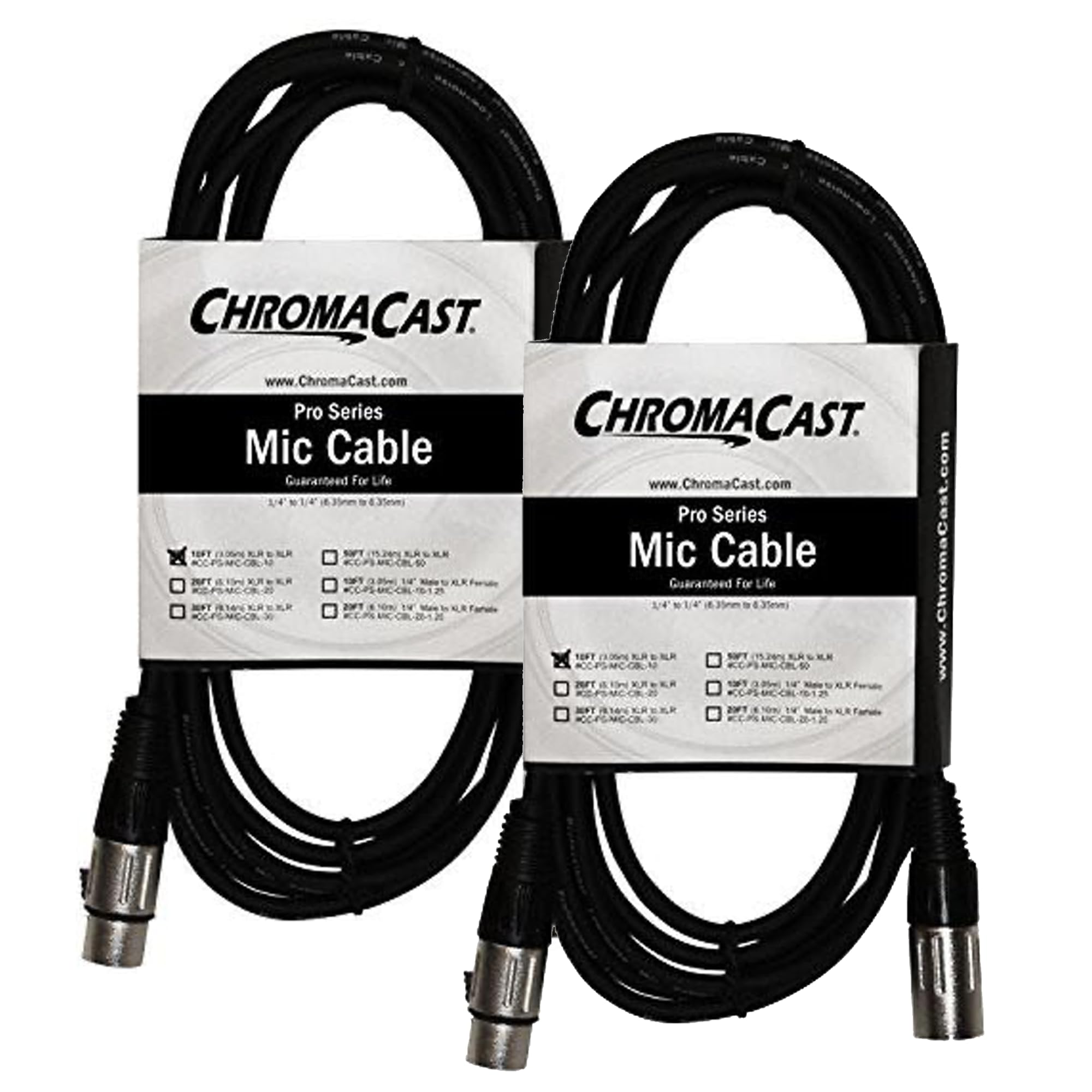 ChromaCast 2 Pack XLR Microphone Cable for Speaker or PA System, All Copper Conductors, 6MM PVC Jacket, 10 Foot, Black