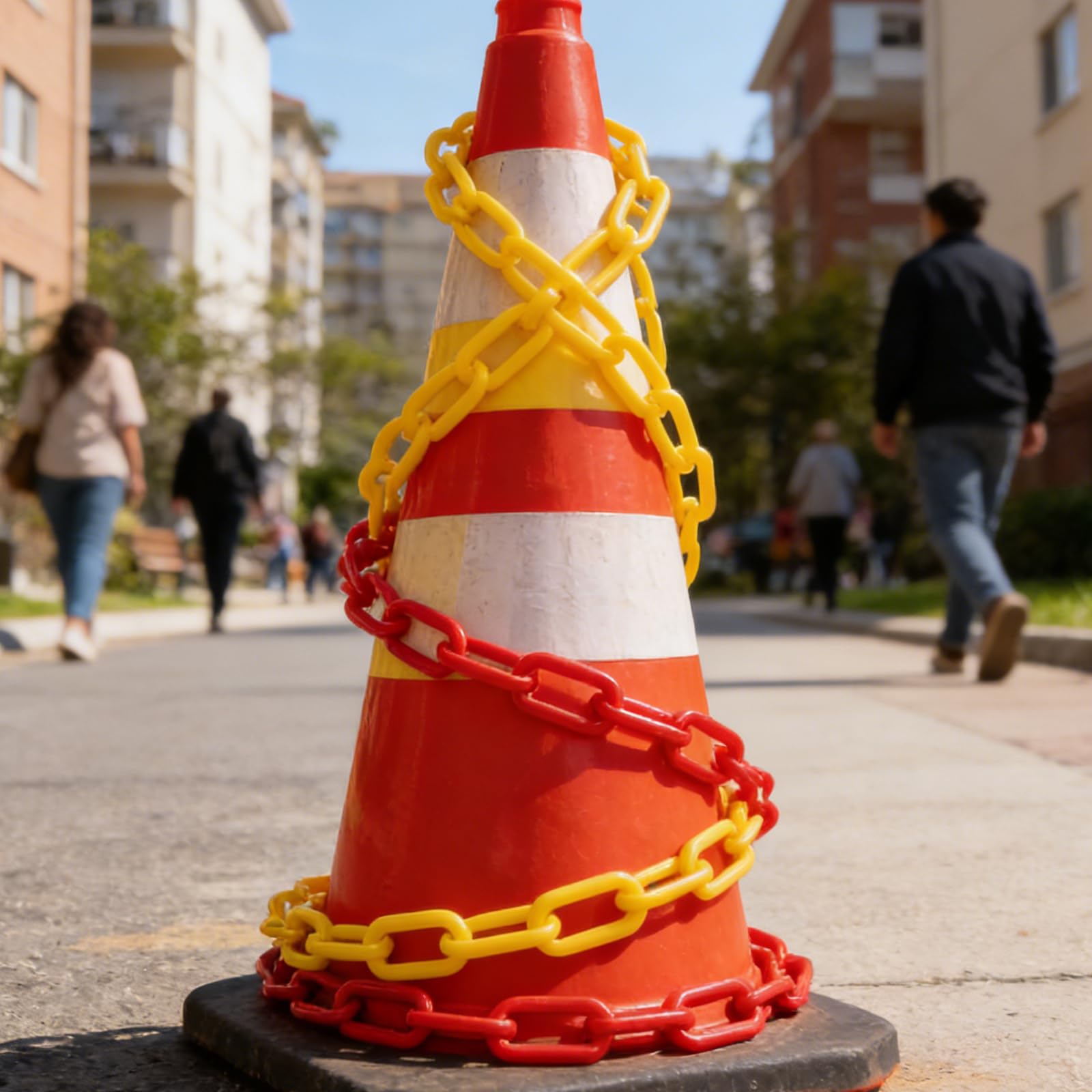 Cadena de Barrera de Seguridad de Plástico 6mm Amarilla y Roja 25 Metros para Control de Tráfico, Eslabones Resistentes para Delimitar Áreas y Uso en Instalaciones Industriales