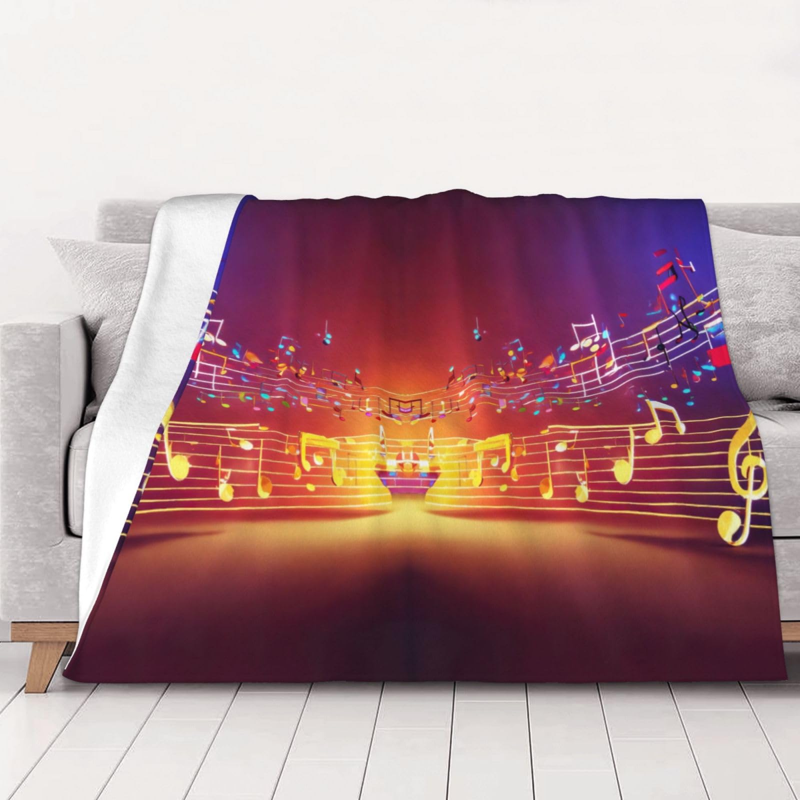 Couverture en peluche pour adulte avec motif notes de musique multicolore plaid