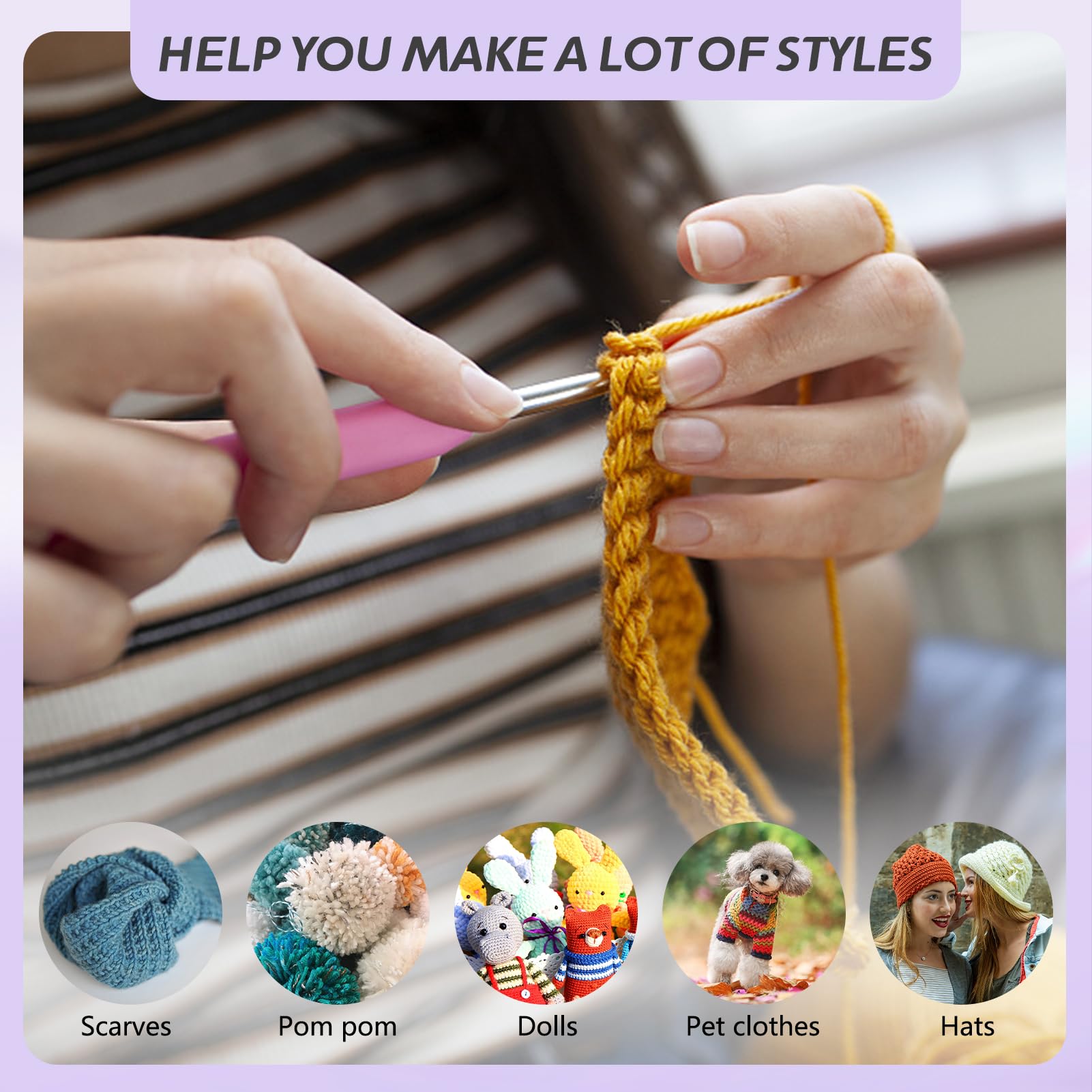 Artcome Kit de ganchillo de 124 piezas para adultos y niños, 14 tamaños, ganchos ergonómicos de ganchillo con un agarre cómodo para principiantes y ganchillos experimentados, ideal para crear hermosos