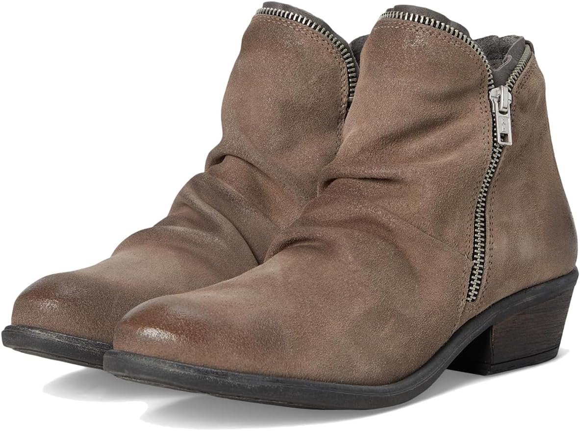 Women Combat Ankle Boots Slouch Flat Booties Round Closed Toe Side Zipper Western Boots Pleated Metallic Nubuck Suede Burnished Short Boots Fashion Casual Fall Winter Boots Comfort 4-11 M US