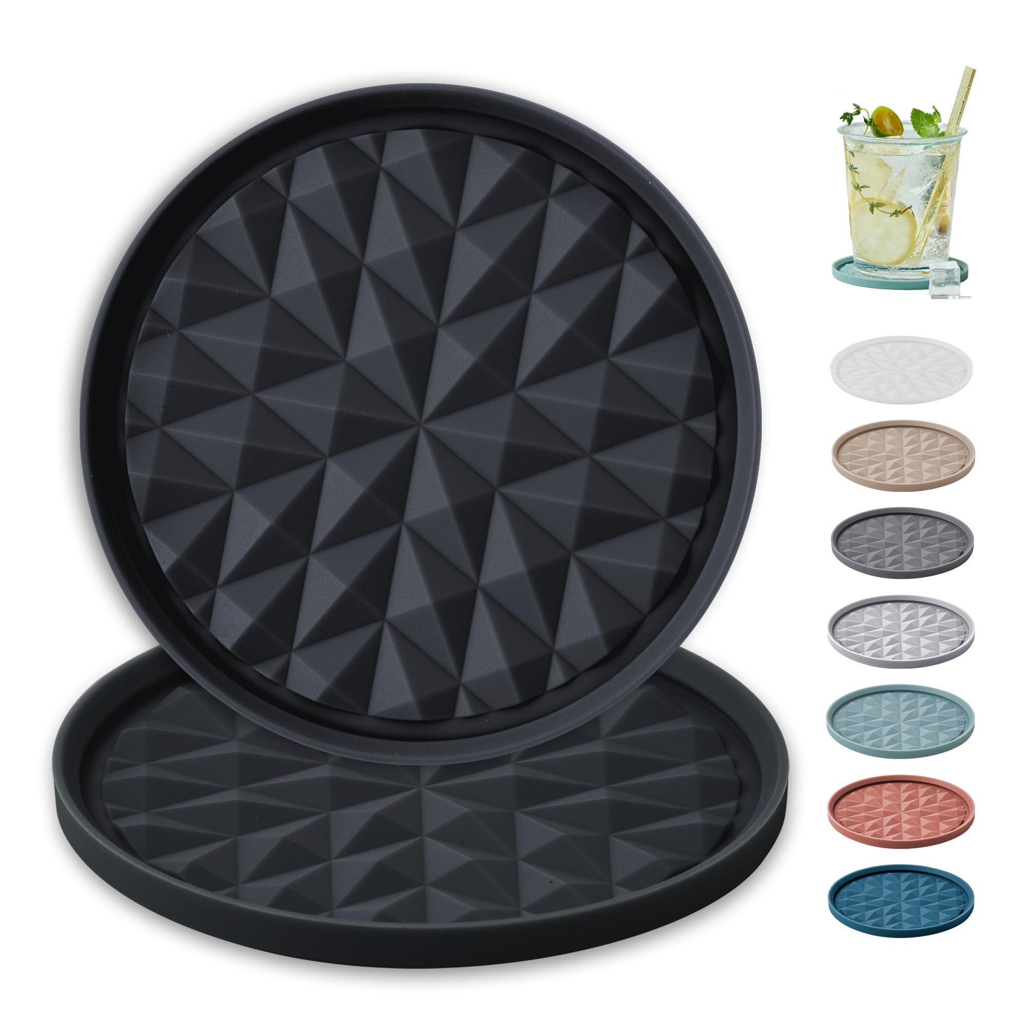 Wingcases - Yoghurt Pot Lids ONLY Fit 9.5cm Diameter Pots(2 Sets, Black) Reusable Silicone Large Tops, Reversible to Coaster, for 9.5cm Yogurt, Cream Pots