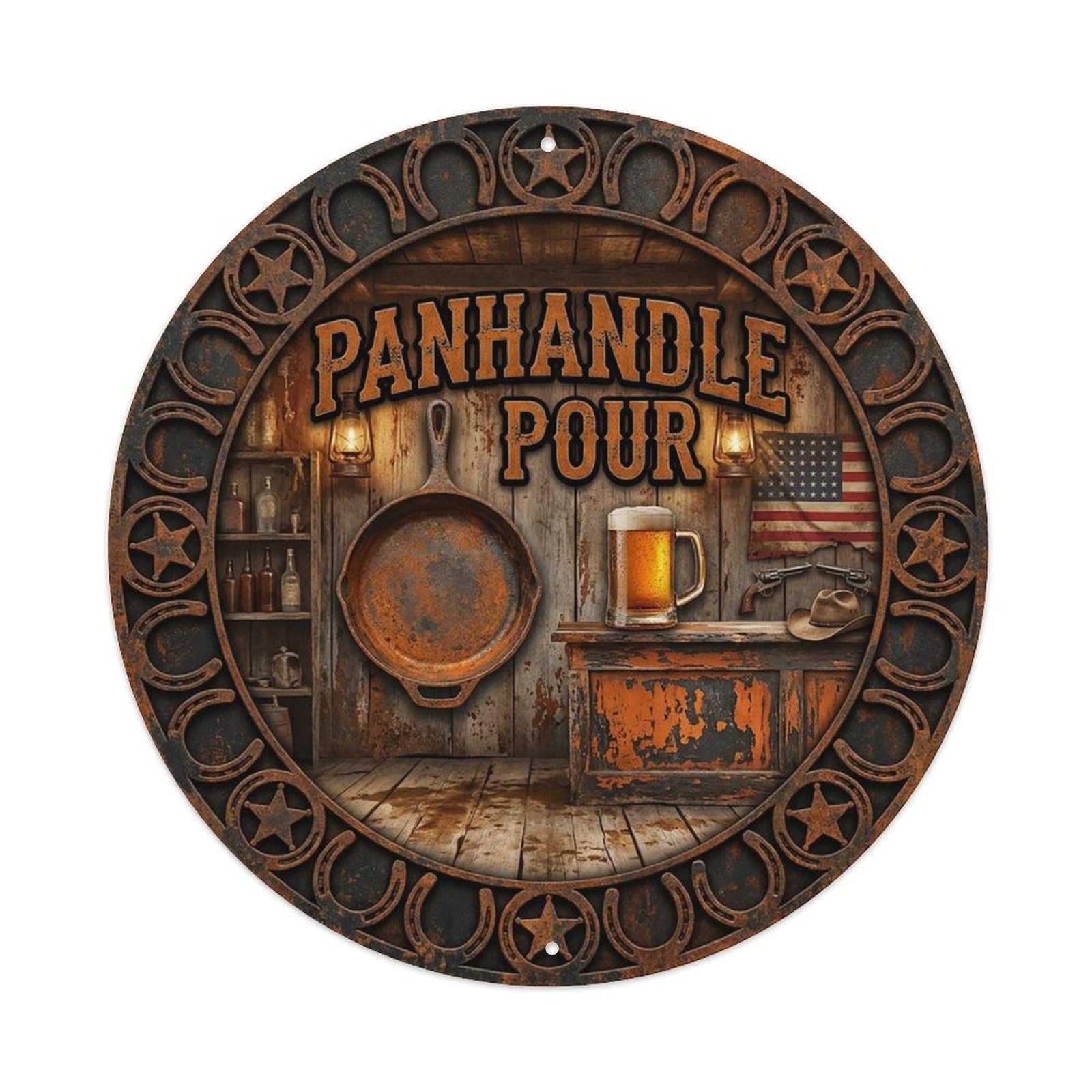 Vintage Beer Western Cowboy Panhandle Pour Retro Bar for Pub Vintage Metal Tin Sign Plaque Wall Decor for Cafe, Club Bar, Office, Garden Metal Poster 8x8Inch