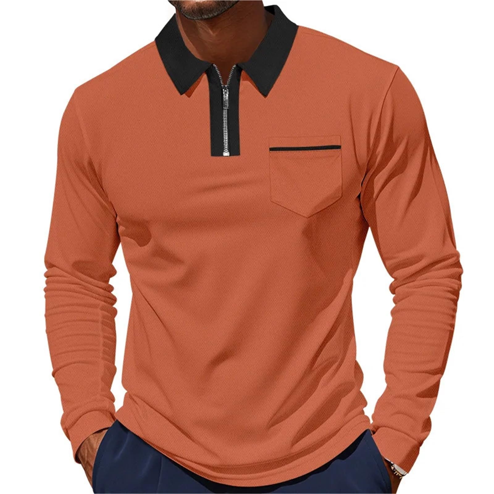 Polo da Golf Uomo a Maniche Lunghe, Classica in Stile Britannico, con Cerniera, Traspirante e ad Asciugatura Rapida per Golf Tennis