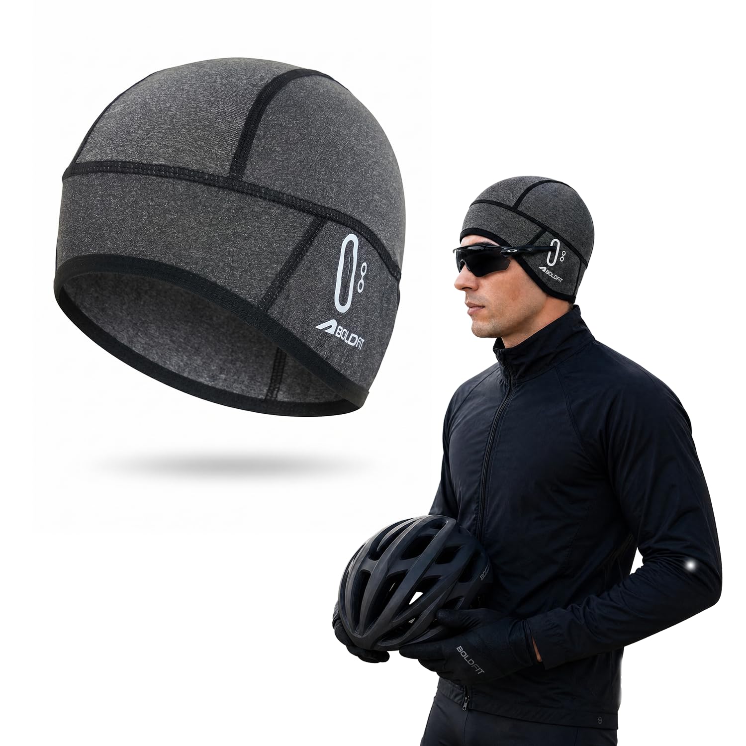 Boldfit Skull Cap Helmet Liner for Men & Women, Breathable Sweat Wicking Mesh Head Cap with Glasses Holes for Bike Riding, Cycling, Running, Gym & Outdoor Sports, Under Helmet Cooling Caps- Black