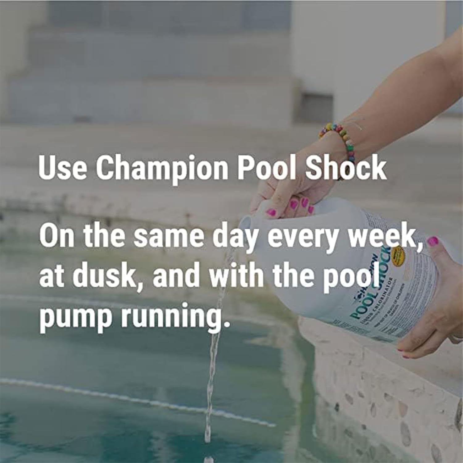 CPDI Champion 4-Pack Pool Shock Liquid Chlorine, 12.5 Sodium Hypochlorite, 1 Gallon – Ready-to-Use Treatment for Clear Water and Algae Control in Above Ground & Inground Swimming Pools