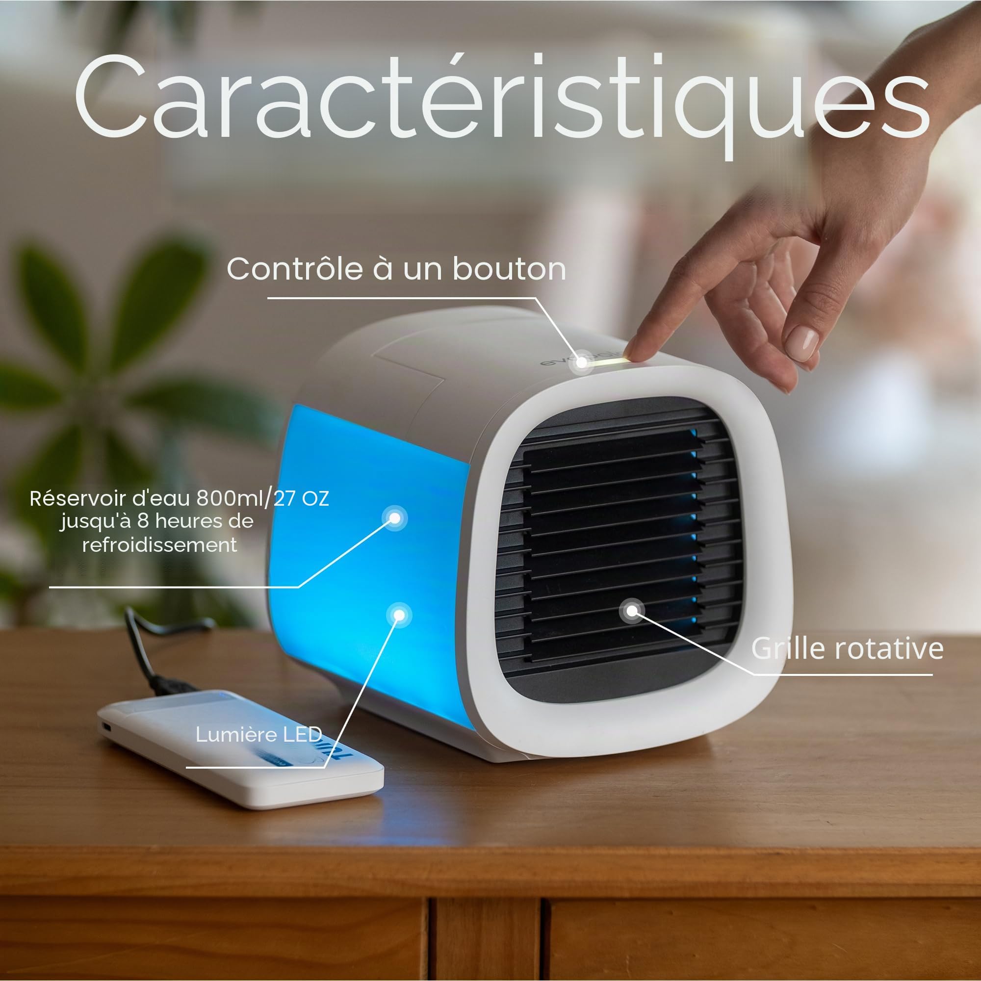 Evapolar evaCHILL Rafraichisseur d’Air Humidificateur Personnel à Évaporation - Ventilateur Portable Silencieux pour Maison, Bureau, Voyage - Connectique USB et Lumière LED Intégrée - Gris Small
