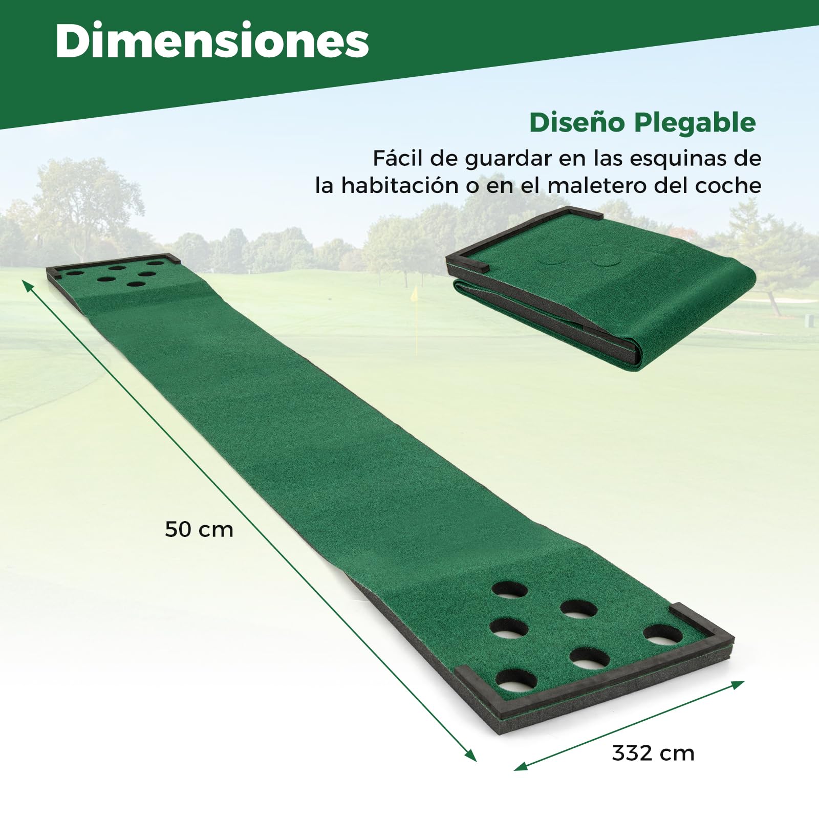 GYMAX Alfombra de Putting Práctica, Juego de Golf Mat Portátil con 2 Putters Ajustables,6 Bolas, Bolsa de Transporte para Interior, Exterior Case, Oficina, Entrenamiento Mini Golf