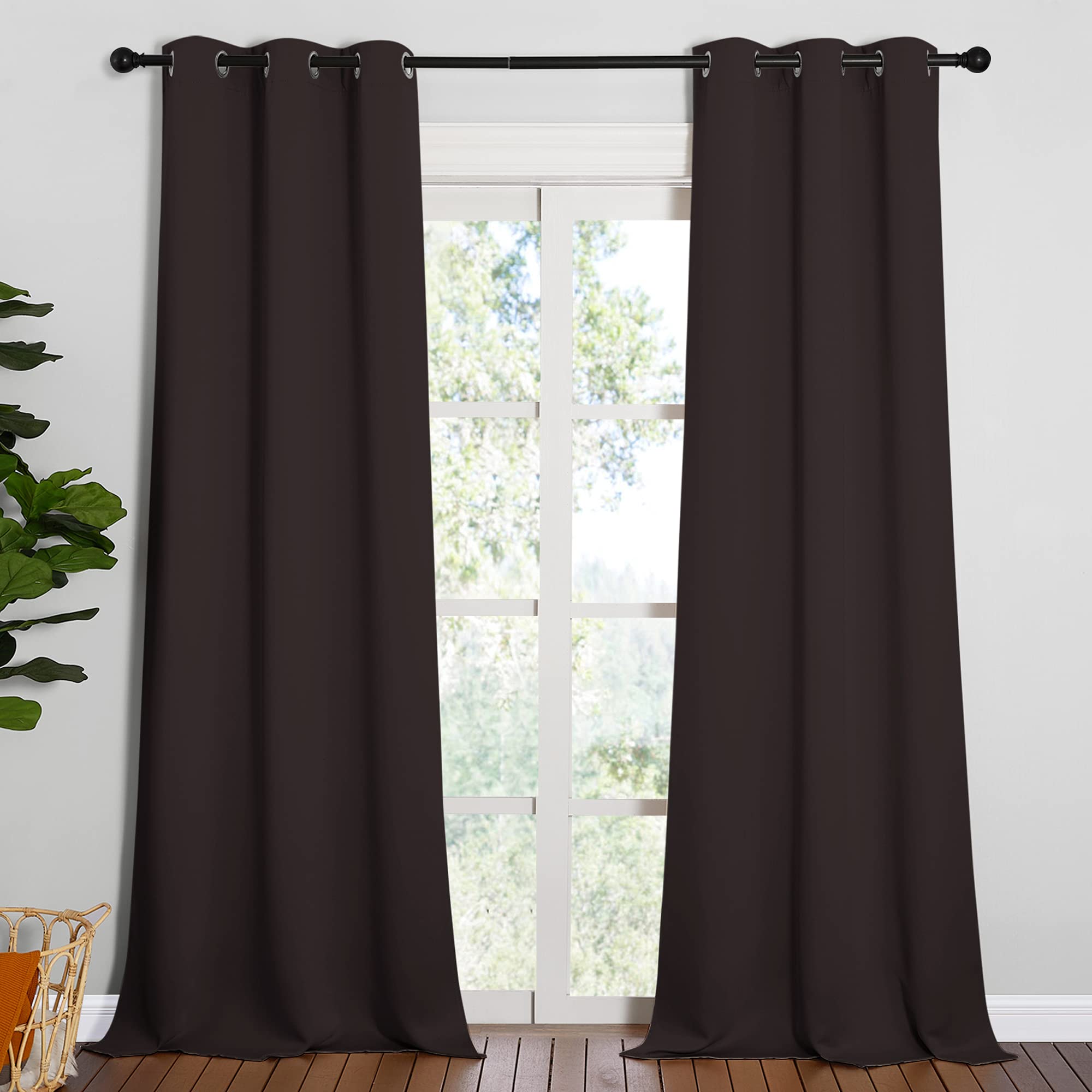 NICETOWN Blackout Thick Window Curtains - Thermal Insulated Grommet Drape Panels for Bedroom and Living Room (Brown, Set of 2, W42 x L95)