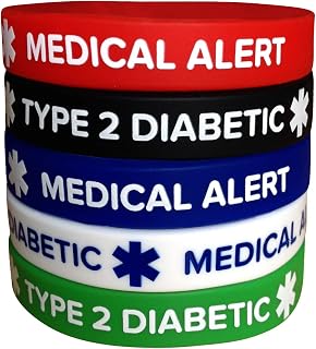 Type 2 Diabetes Medical Alert Silicone Bracelets – 5 Pack Adult Diabetic Wristbands for Men & Women, 7.8"