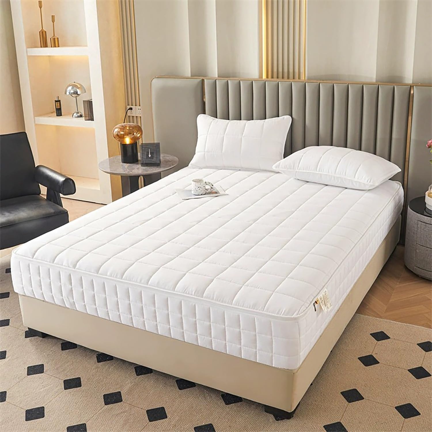 Matratzenschoner Encasing 90x200 180x200 140x200cm 160x200 mit Reißverschluss, Individuelle Maße Einfarbig Matratzenbezug, Atmungsaktiv Extra Weicher(Weiß,180x200x30cm)