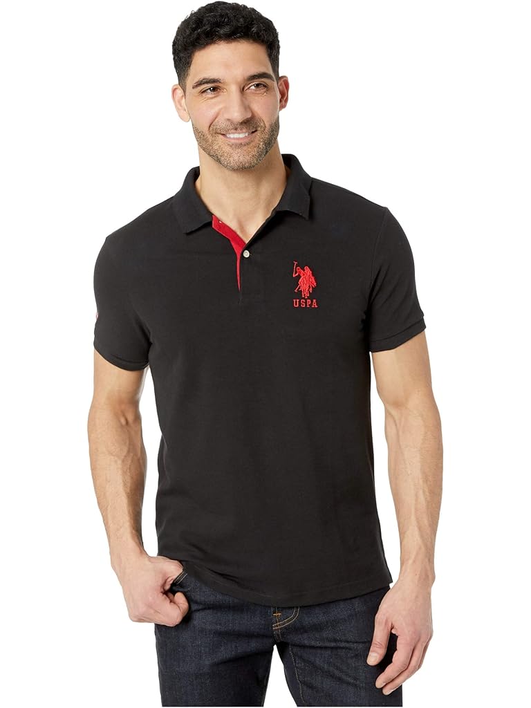 U.S. POLO ASSN. Slim Fit Big Horse Polo with Stripe Collar