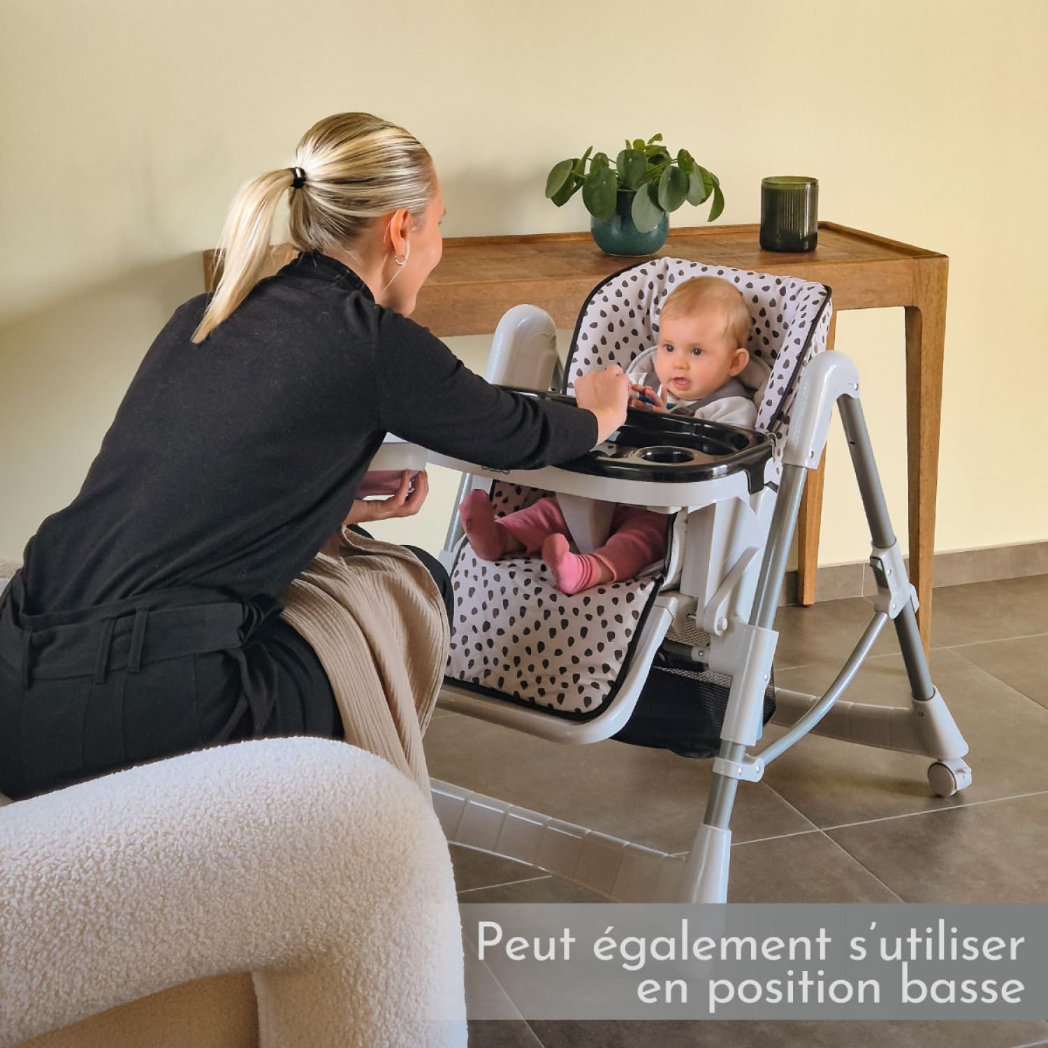 Monsieur Bébé - Chaise haute enfant pliable, réglable hauteur, dossier et tablette - Plusieurs coloris