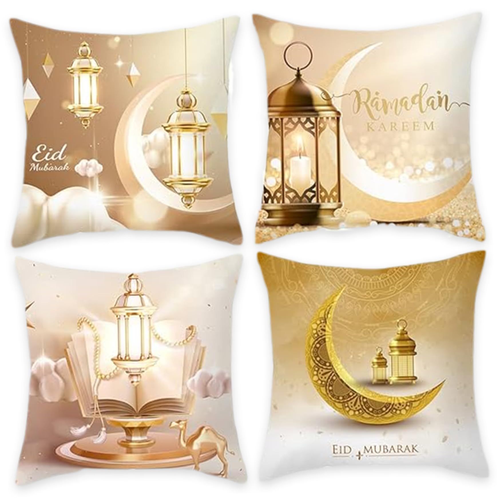 Syglawnd Ramadan Cushion Cover, Ramadan Pillow Cove 4Pcs Cushion Cover 18x18'' Moon Printing Throw Pillow Covers Set Double Sided Covers Islamic Muslim Decor for Couch