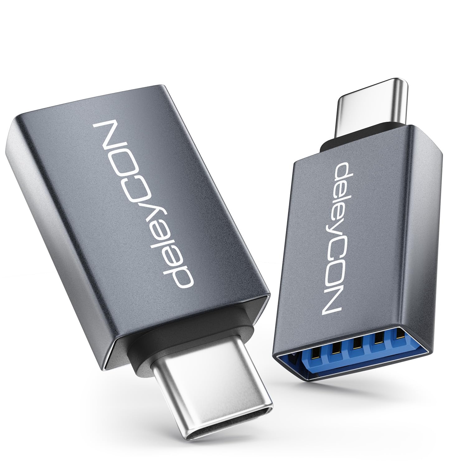 deleyCON Adattatore USB-C a USB 10 Gbps OTG (2 Pezzi) - Spina C a Presa A - per iPhone 17/16/15 Air/Pro/Max, Galaxy S25/S24/S23, A56, A16, Tablet, MacBook, iMac, iPad, Notebook ecc.