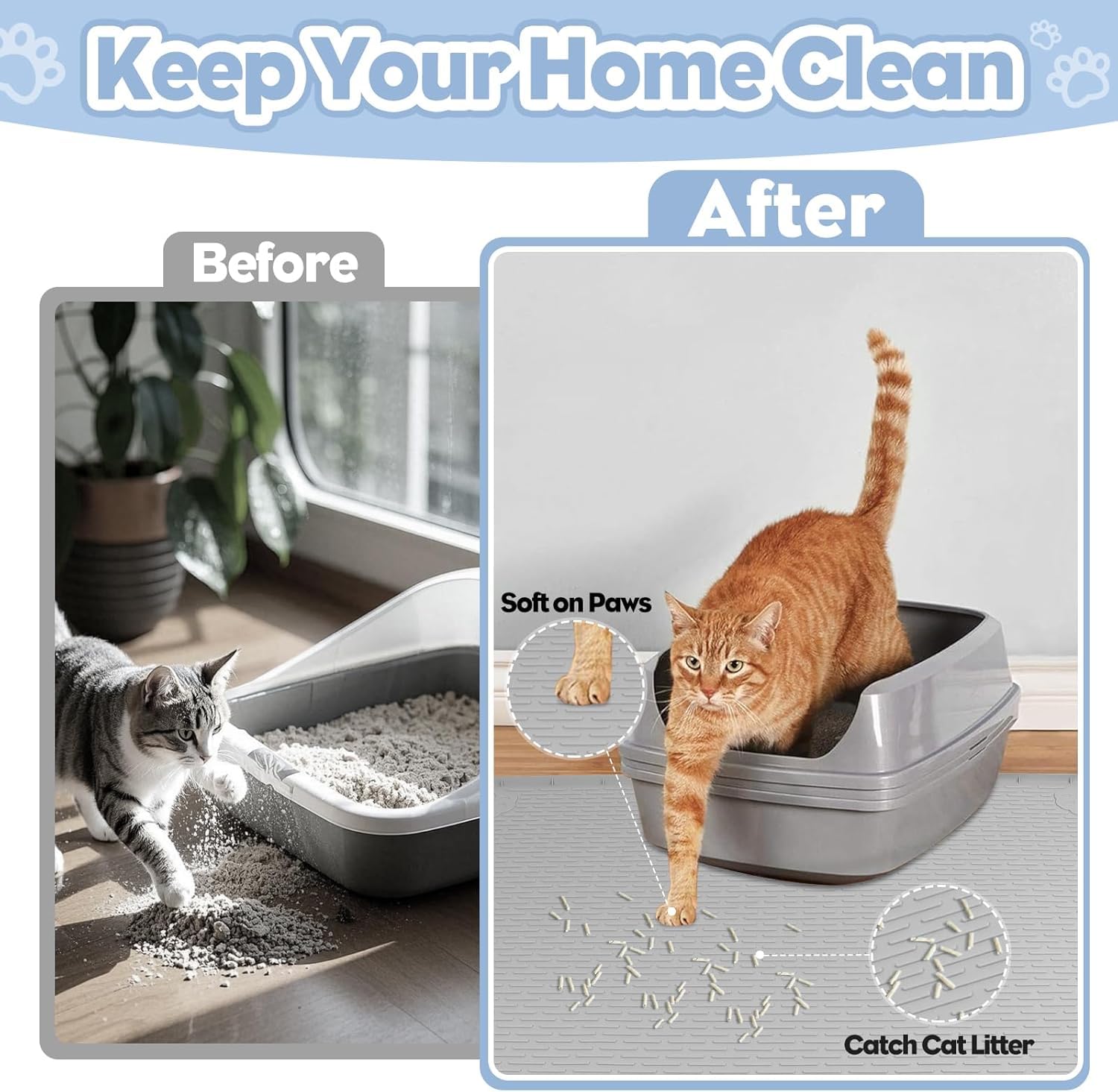 Kalolary Tapis de Litière Chat Extra Large - 101 x 71 cm Tapis en Silicone pour Chat Anti-Éparpillement, Doux pour les Pattes, Imperméable et Facile à Nettoye (Gris (101 x 71 cm))