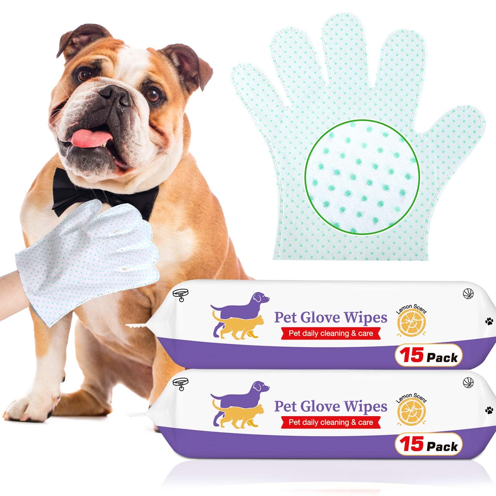 ALWZ-RDY Dog Cleaning Gloves Wipes 30pcs Deodorizing Disposable Pet Grooming Bathing Gloves Extra Thick, No Rinse Shampoo Dry Cleaning Gloves for Dogs