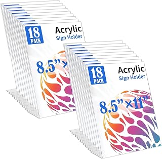 18 Pack Acrylic Sign Display Stand 8.5 X 11, L Shape Clear Plastic Sign Frame, Picture Photo Frame, Flyer Document Paper Holder for Office Desktop