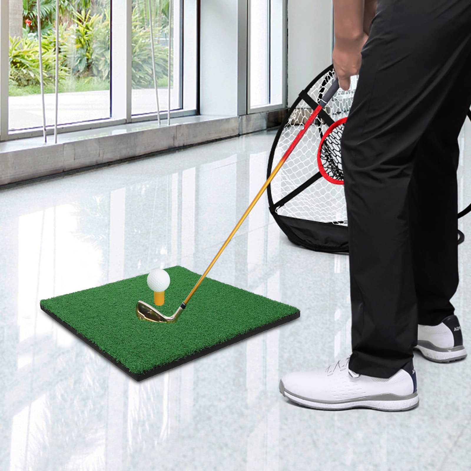 Esterilla de golf de 30 x 30 cm, alfombrilla de golf para interior y exterior, portátil, incluye para entrenamiento de putting (hierba corta)