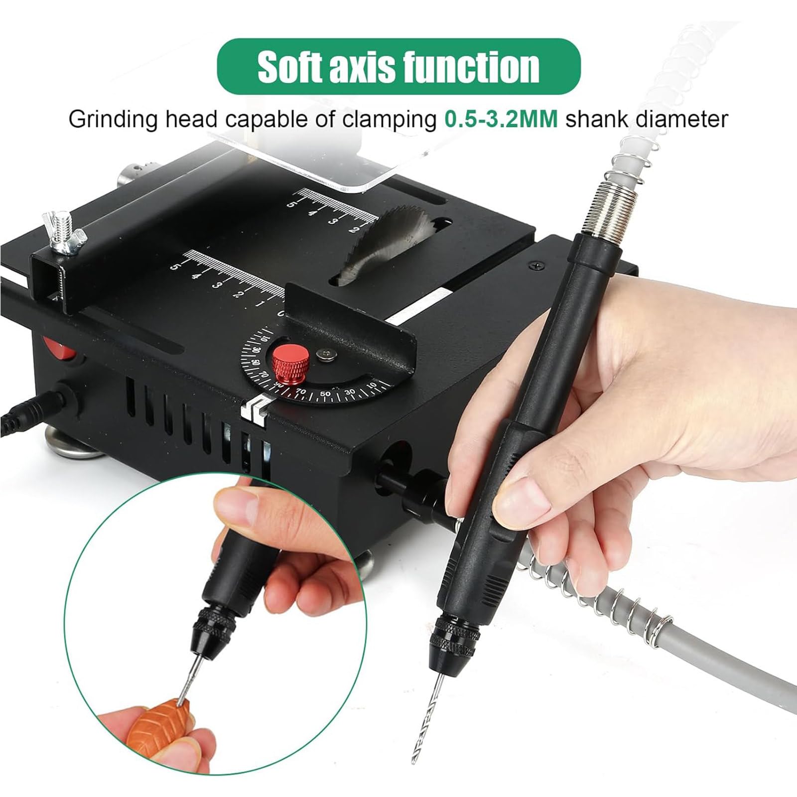 Mini sierra de mesa para manualidades, sierra de banco pequeña para carpintería de escritorio, velocidad de corte y ángulo ajustables, profundidad de corte de 16 mm, para carpintería con hoja, eje fl