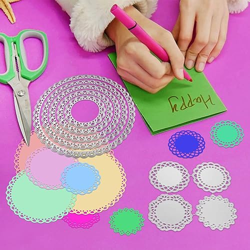 Miniatura 8 de Juego de 2 troqueles de flores para hacer tarjetas, 9 troqueles de corte de metal, troqueles circulares de encaje, troqueladores para manualidades