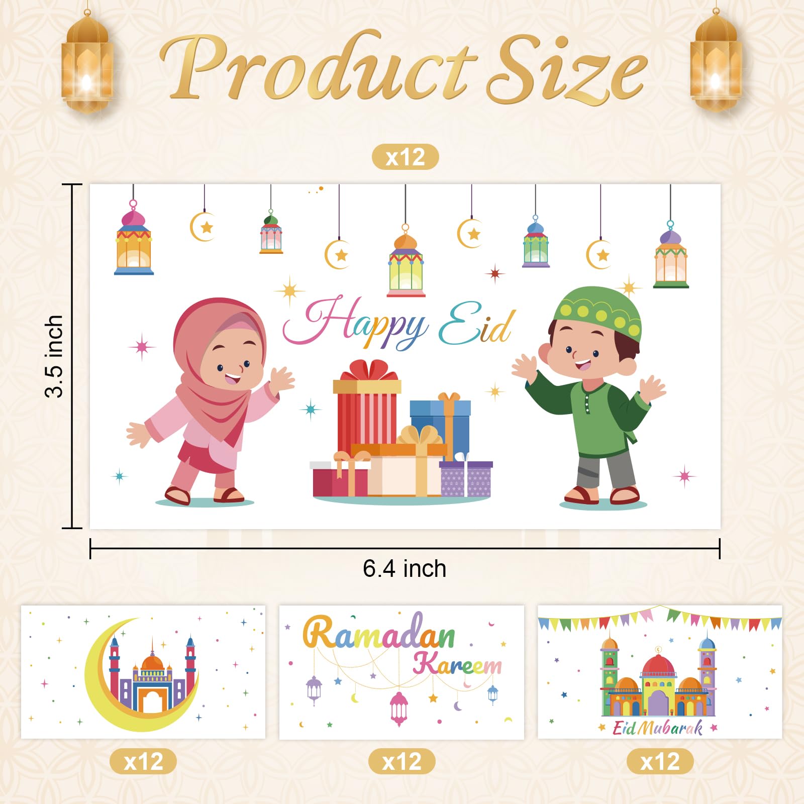 48Pcs Eid Mubarak Money Envelopes Ramadan Kareem Cash Gift Envelope Eid Gifts for Kids Ramadan Gift Party Supplies Card Holders Holiday Celebrations Decorations（4 Style, 48 PCS, 6.5x3.5 inches)
