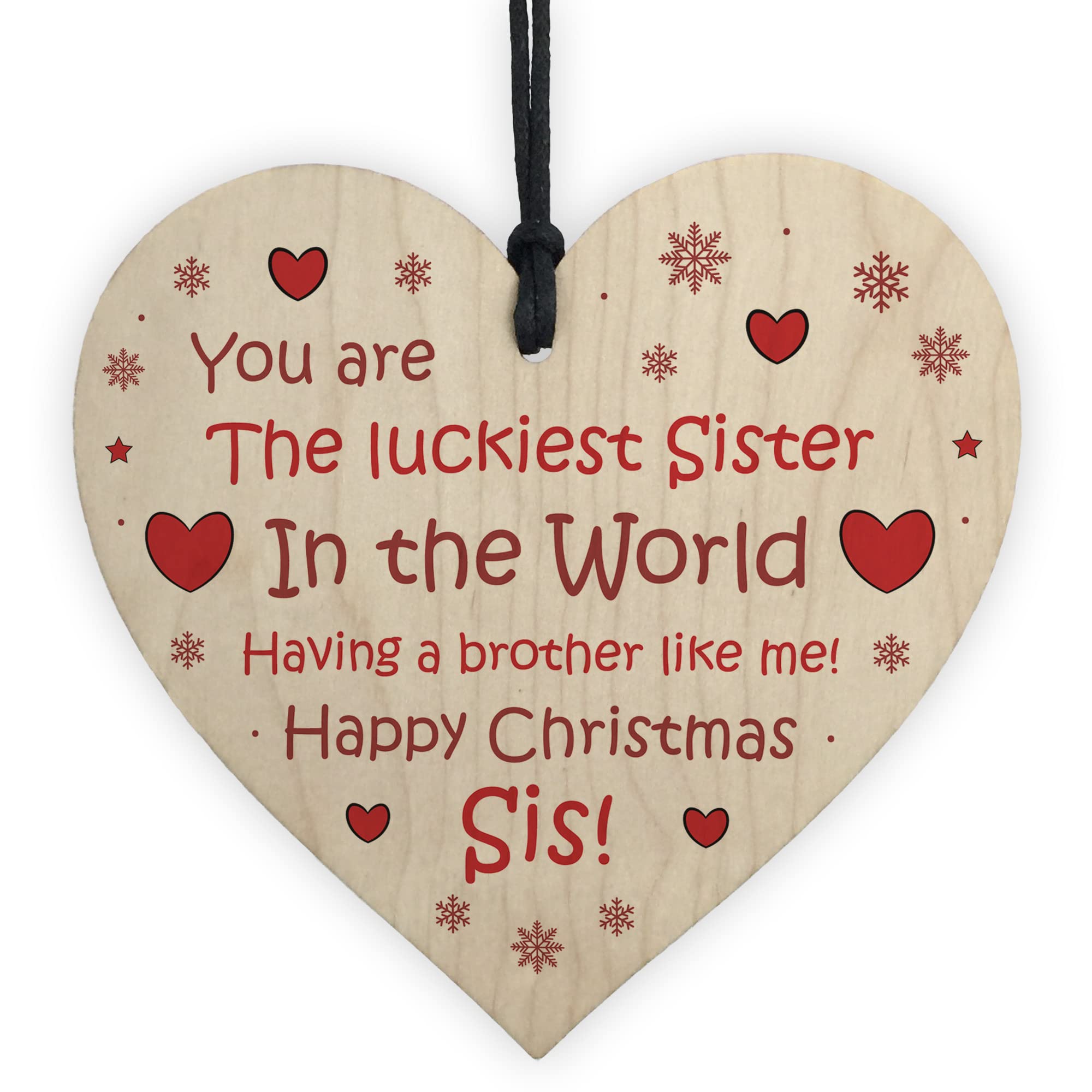 Red Ocean Funny Sister From Brother Novelty Christmas For Sister Wood Heart For Her