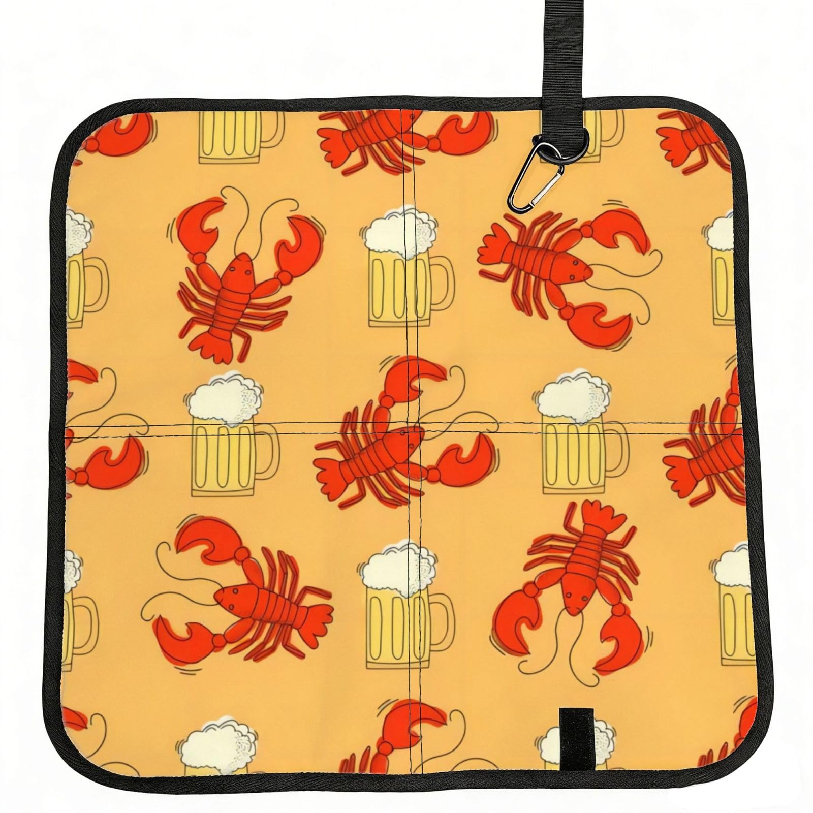 WZYCWB Beer and crawfish pattern Foldable Seating Cushion with Carabiner - Stadium Mat for Camping, Hiking and Outdoor Activities