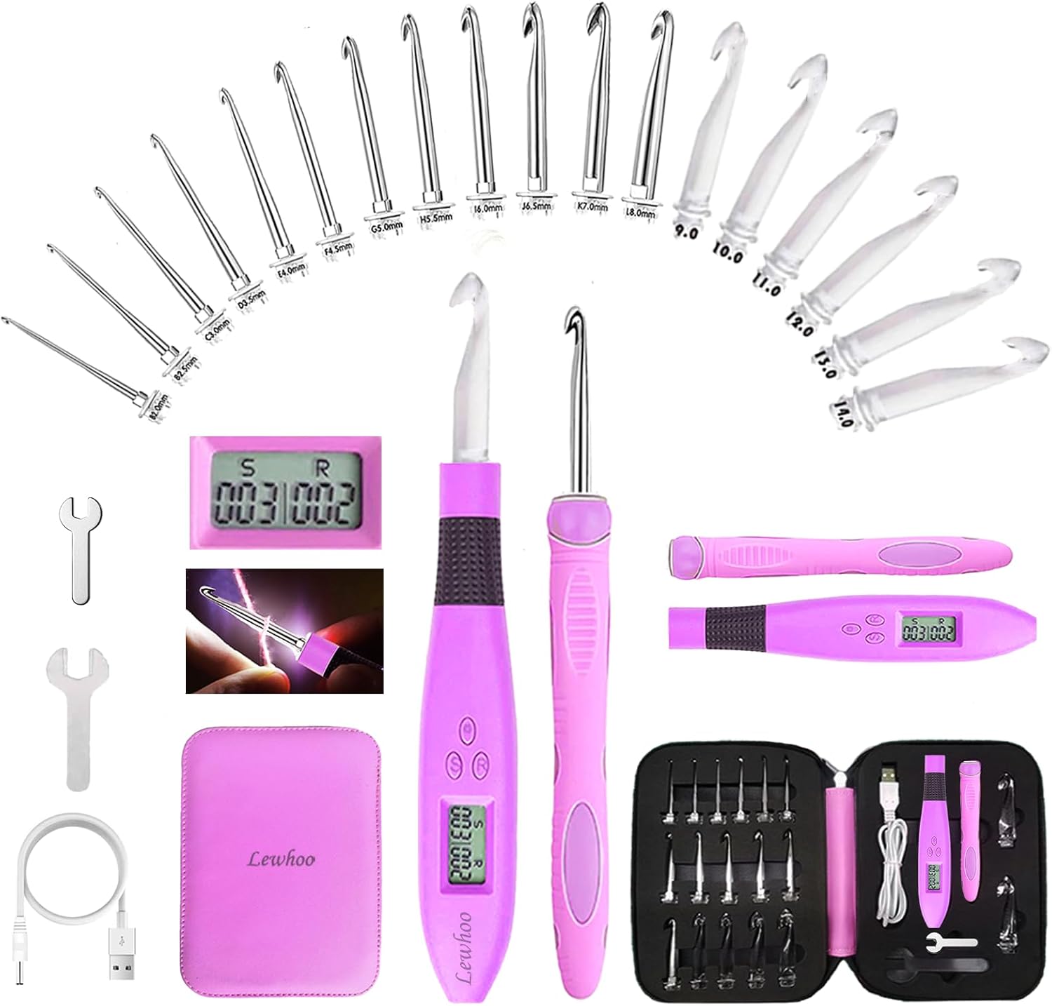 Amazon.com: Lewhoo 18 Size Counting Light Up Crochet Hook,Crochet Hooks ...