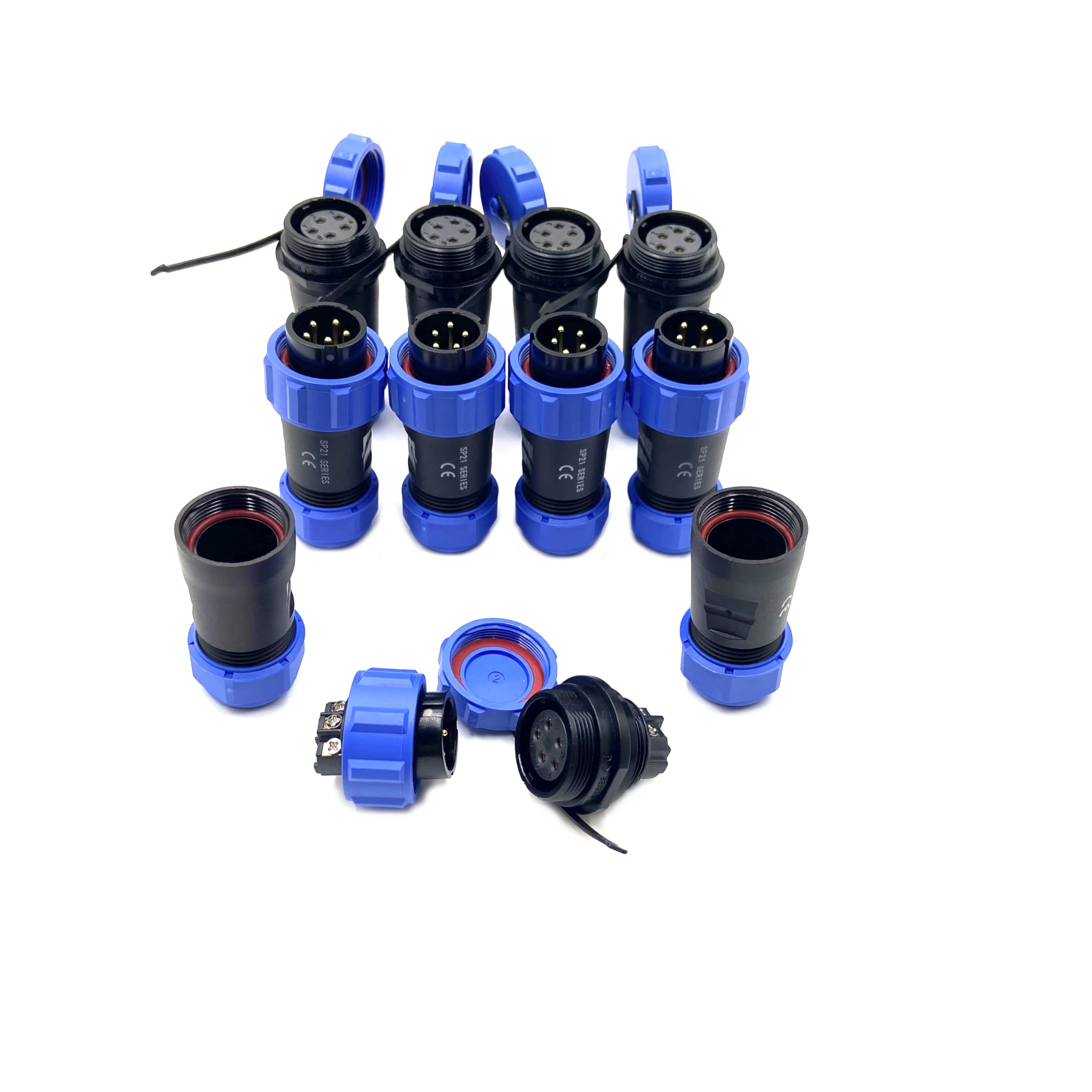 5 conectores de aviación SP21 de 5 pines, IP68 de 5 pines, sin soldadura, conector de aviación impermeable para lámparas exteriores, utiliza 500 V 30 A (cable de 12 AWG engarzado)